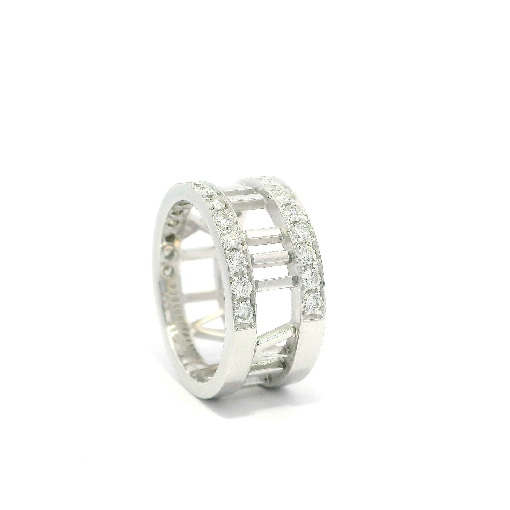 Tiffany & Co. Altas 18k Gold Diamond Pierced Roman Numeral Wide Band Ring sz5 For Sale 3