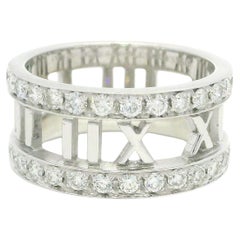 Tiffany & Co. Altas Oro 18k Diamante trafitto Numeri Romani Anello a fascia larga sz5