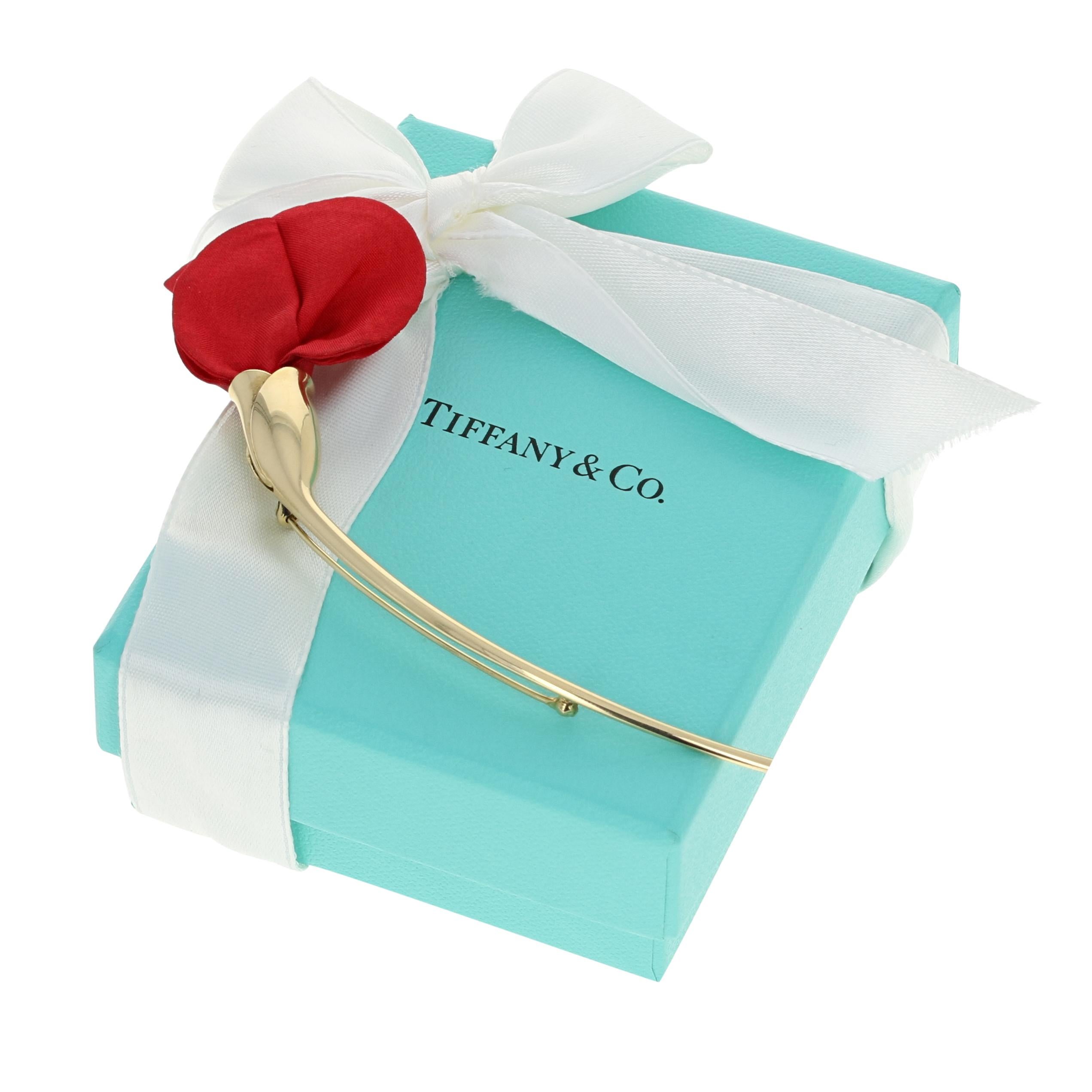 Tiffany & Co. Amapola Brooch, 18 Karat Gold Red Silk Elsa Peretti Poppy Pin In Excellent Condition In Greensboro, NC
