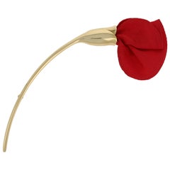 Tiffany & Co. Amapola Brooch, 18 Karat Gold Red Silk Elsa Peretti Poppy Pin