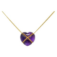 Tiffany & Co. Amethyst 18 Karat Gold Cross My Heart Necklace