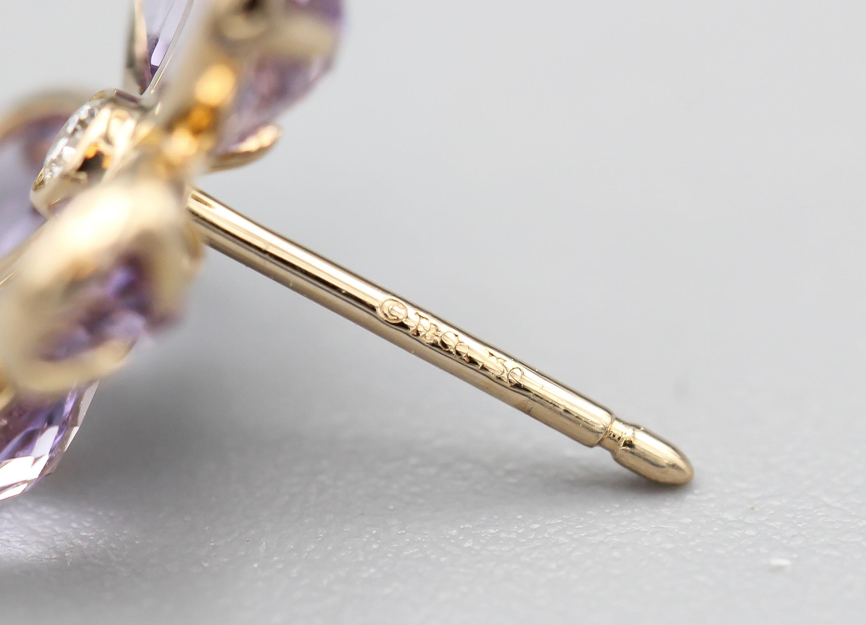Tiffany & Co. Boucles d'oreilles en or rose 18k Améthyste et diamant Garden Flower Bon état - En vente à Bellmore, NY