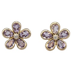 Used Tiffany & Co. Amethyst and Diamond Garden Flower 18k Rose Gold Stud Earrings