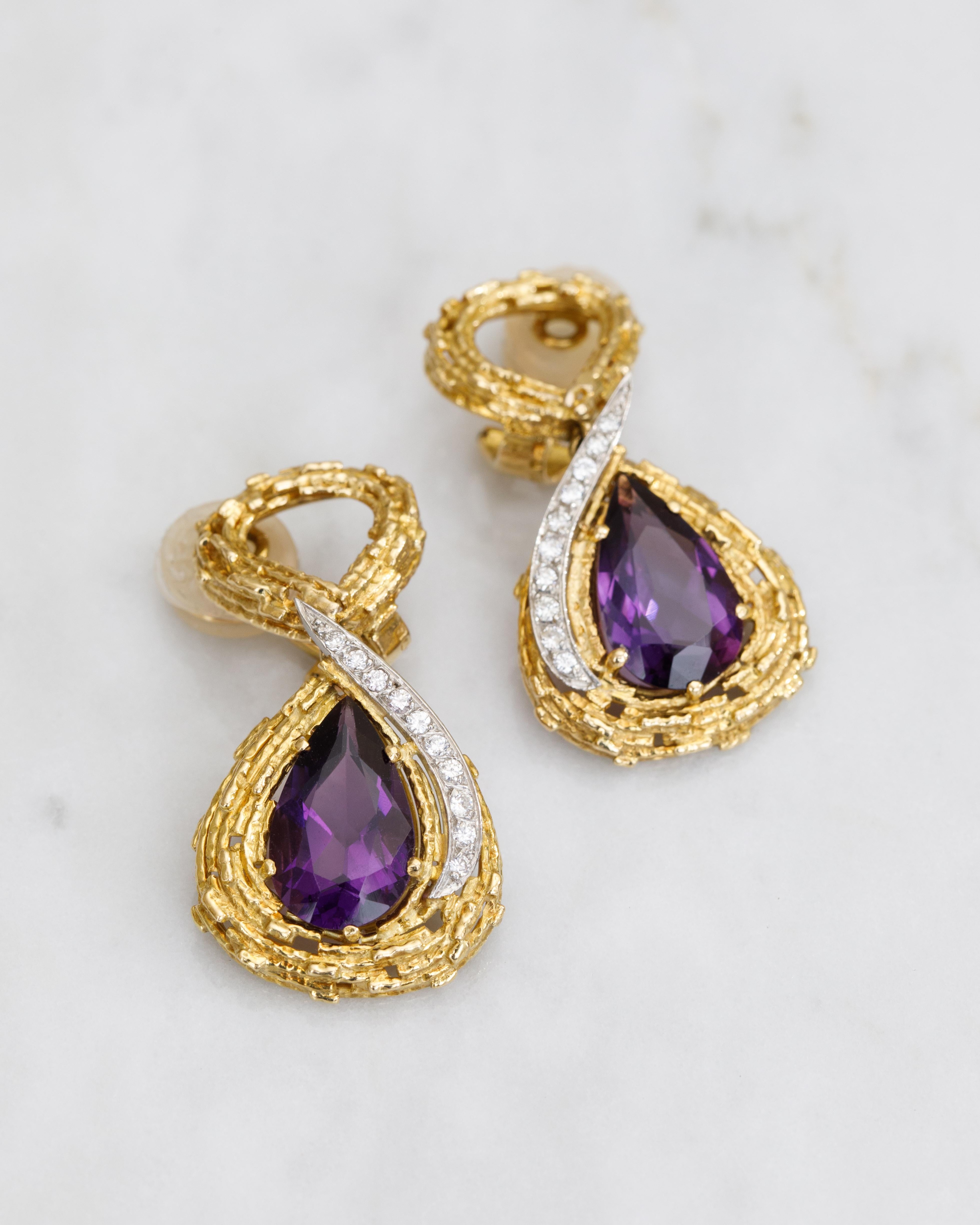 Taglio a goccia Tiffany & Co. Orecchini in oro con ametista e diamante in vendita