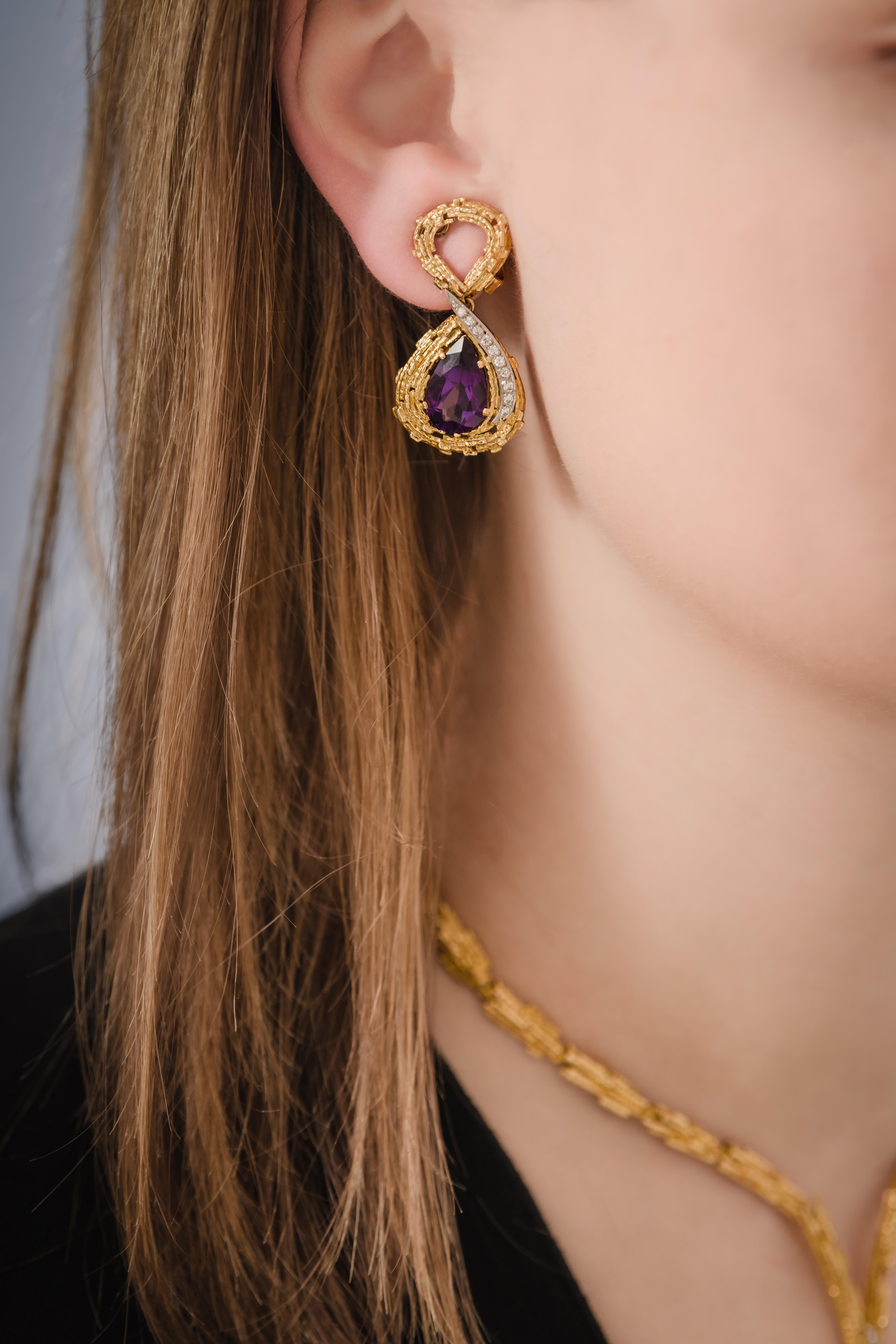 Donna Tiffany & Co. Orecchini in oro con ametista e diamante in vendita