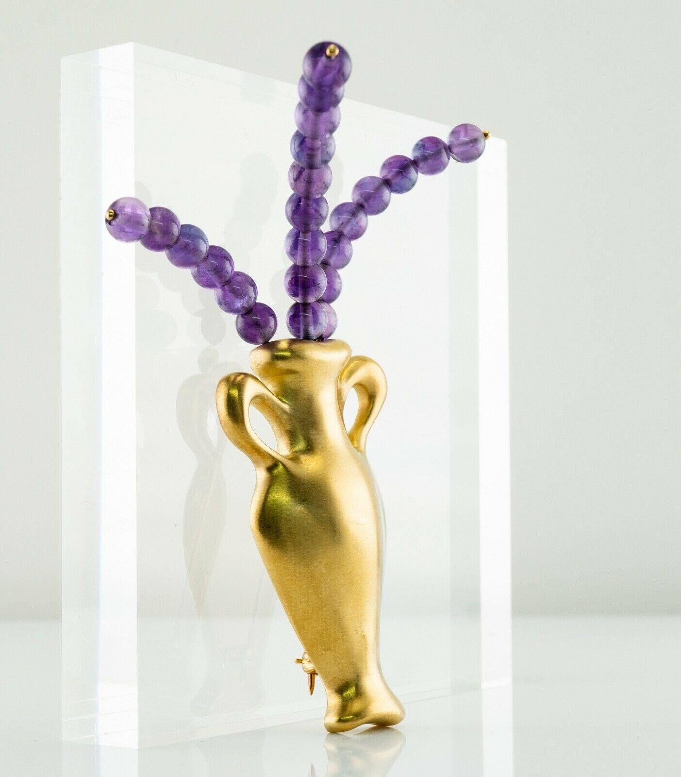 Women's Tiffany & Co Amethyst Brooch Pin Vase 18K Gold Vintage For Sale