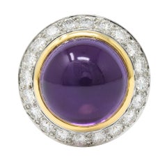 Tiffany & Co. Amethyst Cabochon Diamond 18 Karat Gold Vintage Ring