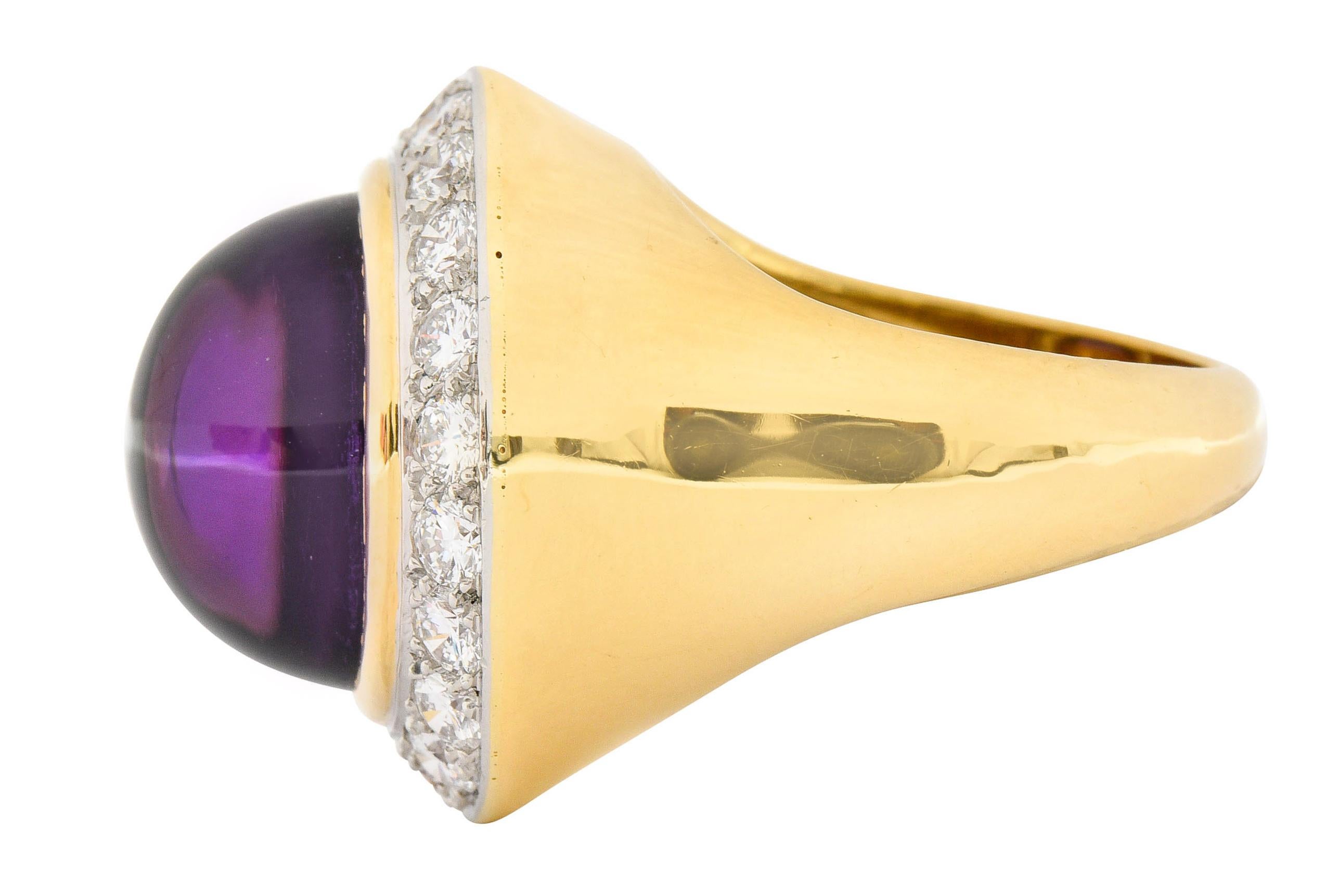 Contemporary Tiffany & Co. Amethyst Cabochon Diamond 18 Karat Gold Vintage Ring