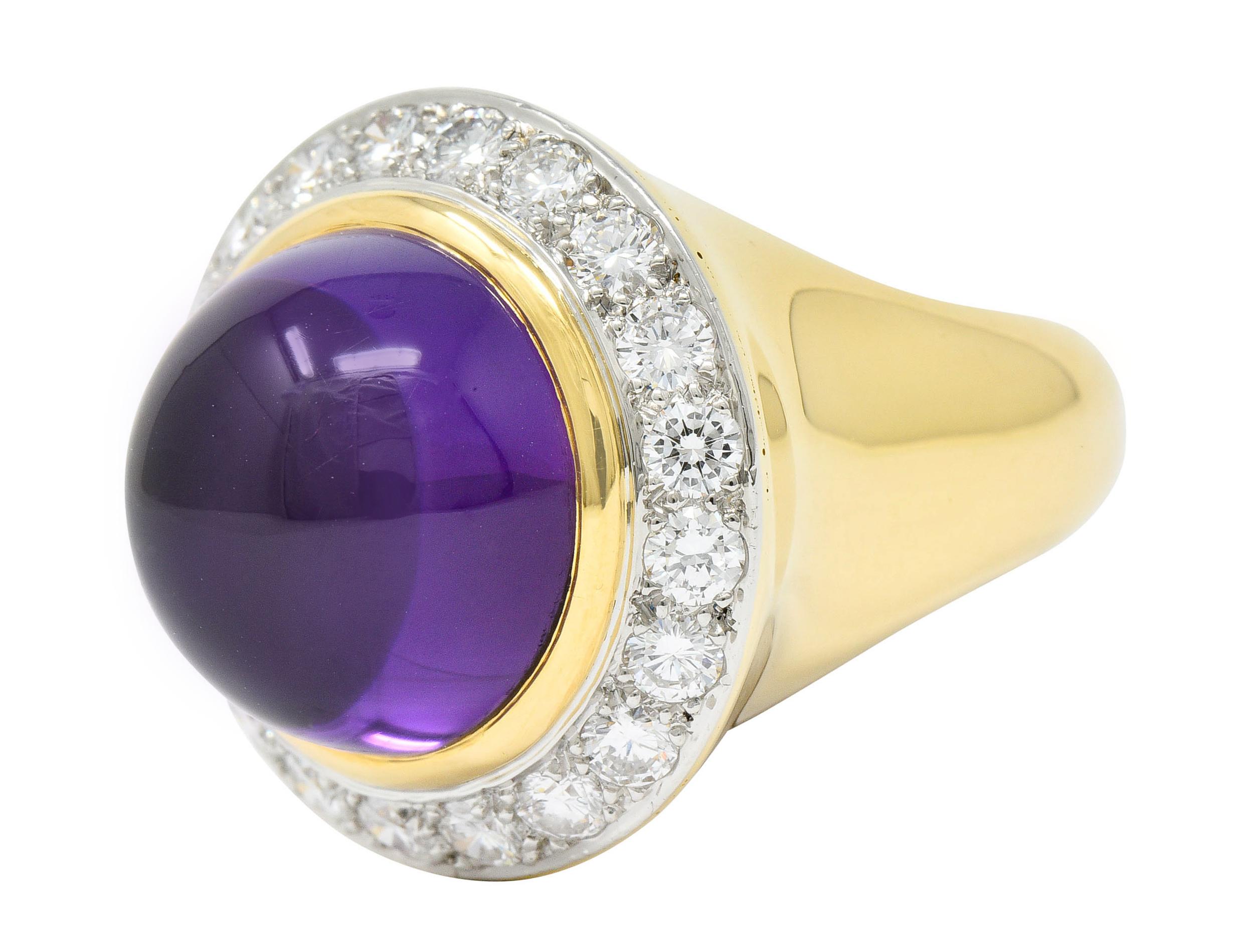 Tiffany & Co. Amethyst Cabochon Diamond 18 Karat Gold Vintage Ring In Excellent Condition In Philadelphia, PA