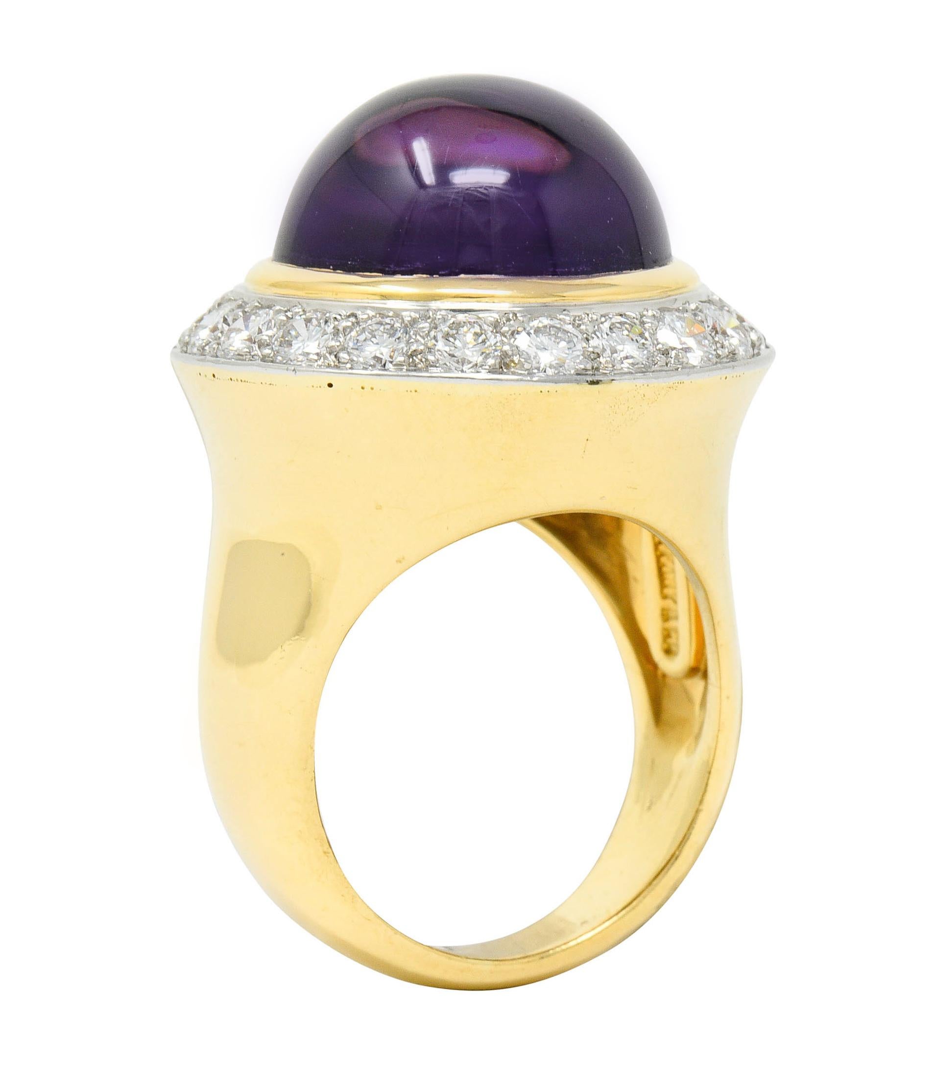 Tiffany & Co. Amethyst Cabochon Diamond 18 Karat Gold Vintage Ring 1