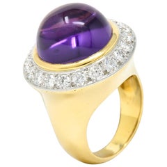 Tiffany & Co. Amethyst Cabochon Diamant 18 Karat Gold Vintage Ring