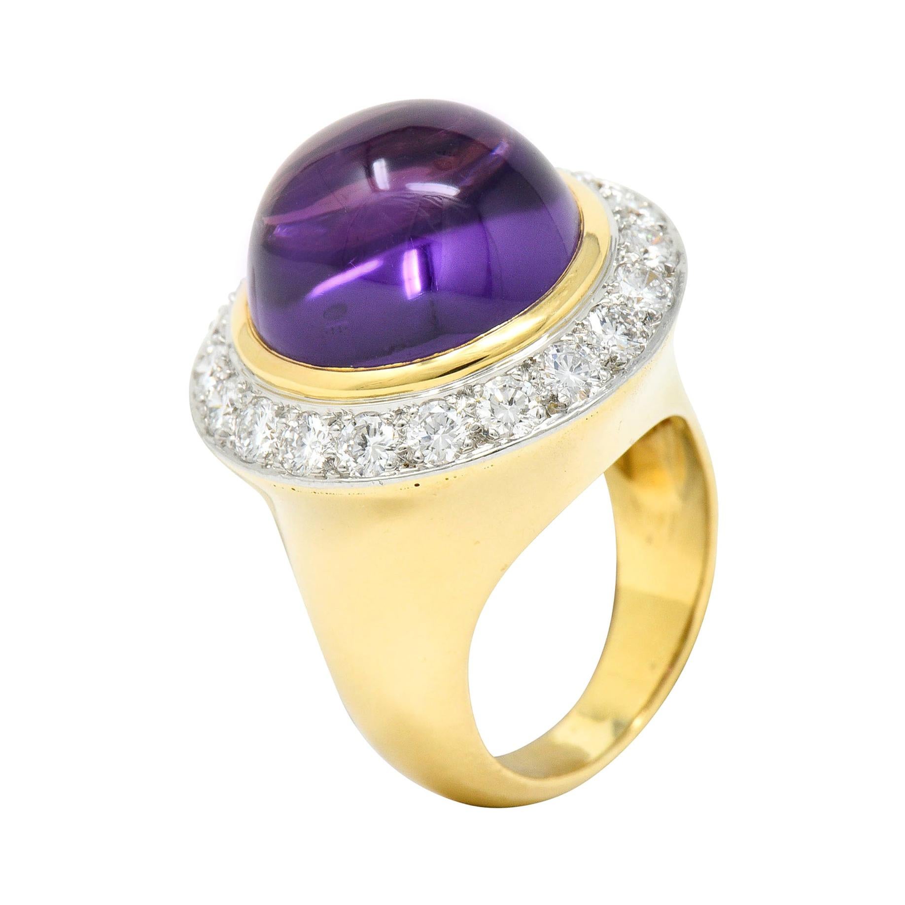 Tiffany & Co. Amethyst Cabochon Diamond 18 Karat Gold Vintage Ring