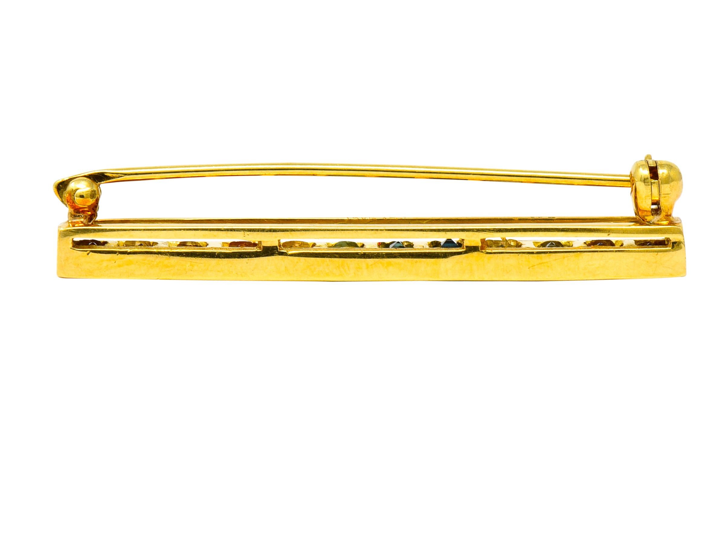 Modern Tiffany & Co. Amethyst Citrine Multi-Gem 18 Karat Gold Rainbow Bar Brooch