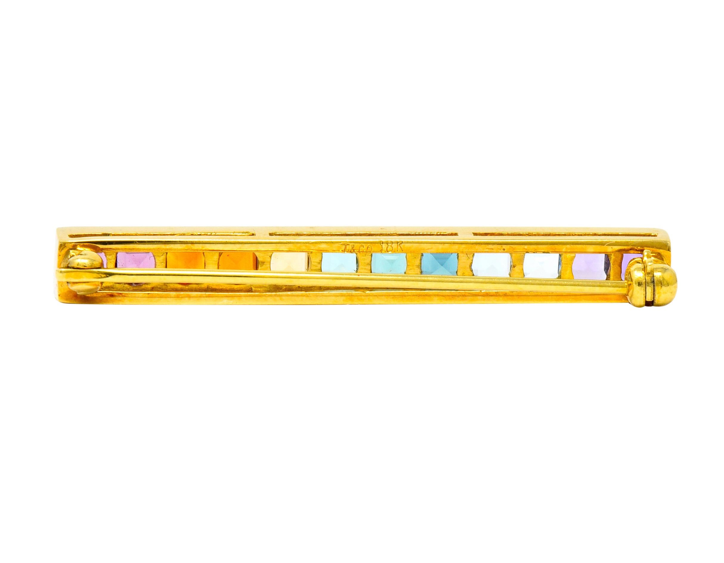 Princess Cut Tiffany & Co. Amethyst Citrine Multi-Gem 18 Karat Gold Rainbow Bar Brooch
