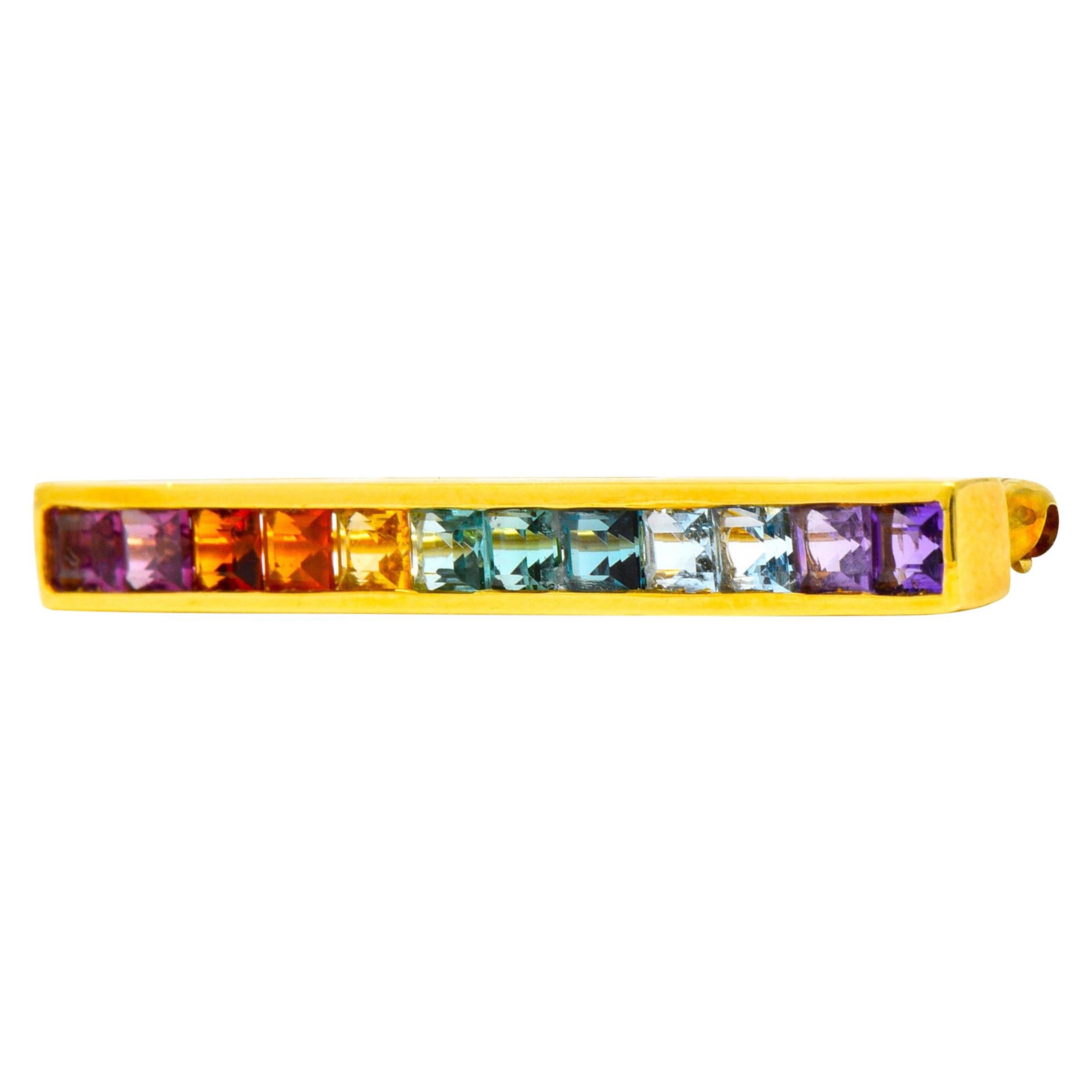 Tiffany & Co. Amethyst Citrine Multi-Gem 18 Karat Gold Rainbow Bar Brooch