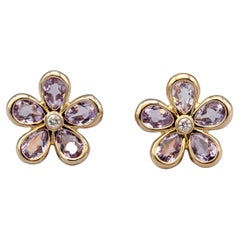 Tiffany & Co. Amethyst Diamond 18 Karat Gold Flower Earrings