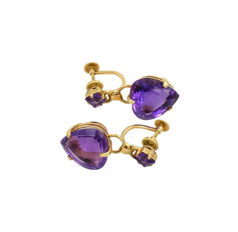 Tiffany & Co. Amethyst Heart Retro Earrings In Good Condition For Sale In Los Angeles, CA