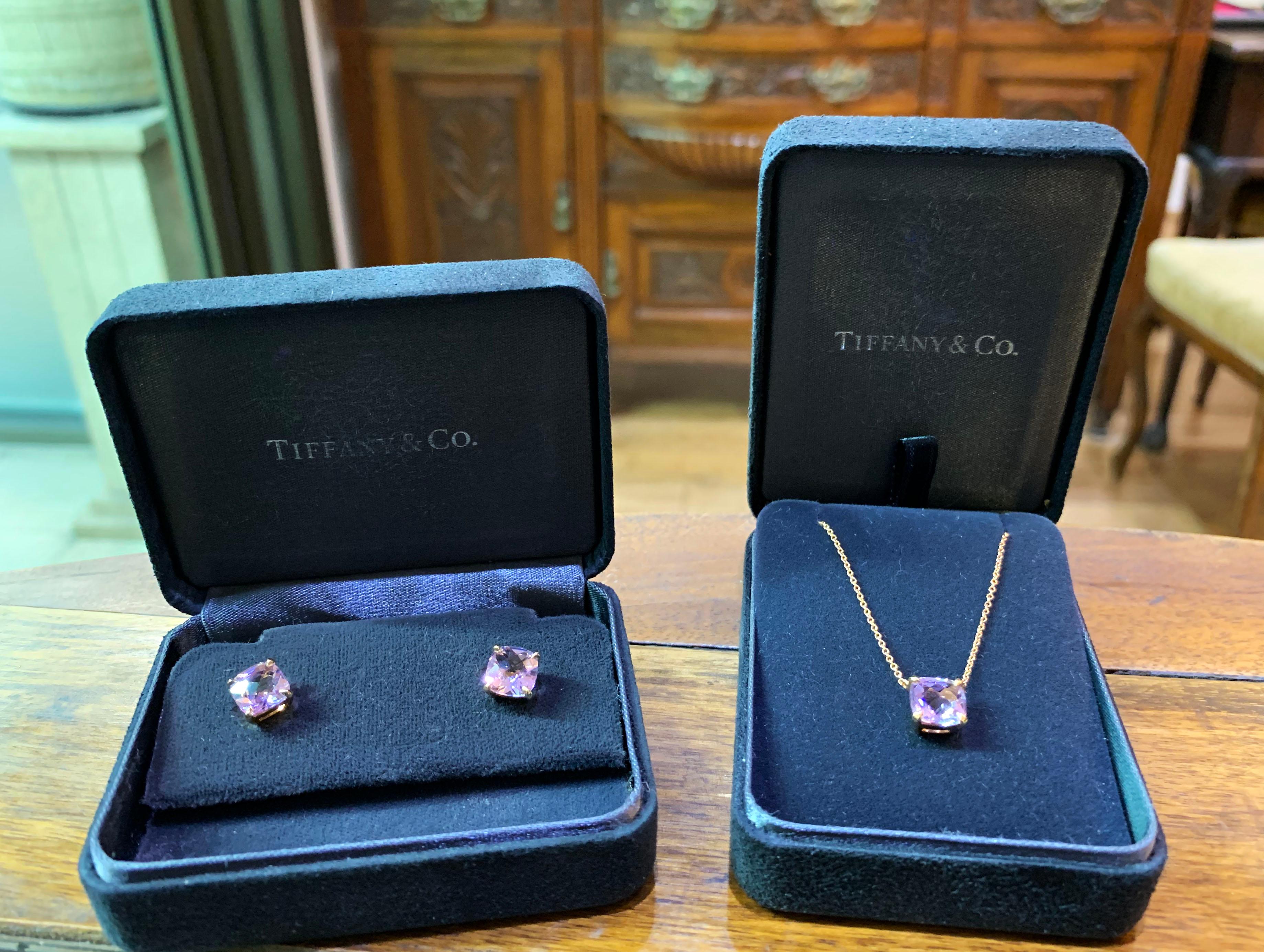 Cushion Cut Tiffany & Co Amethyst Necklace and Earring Set in 18 Carat Rose Gold