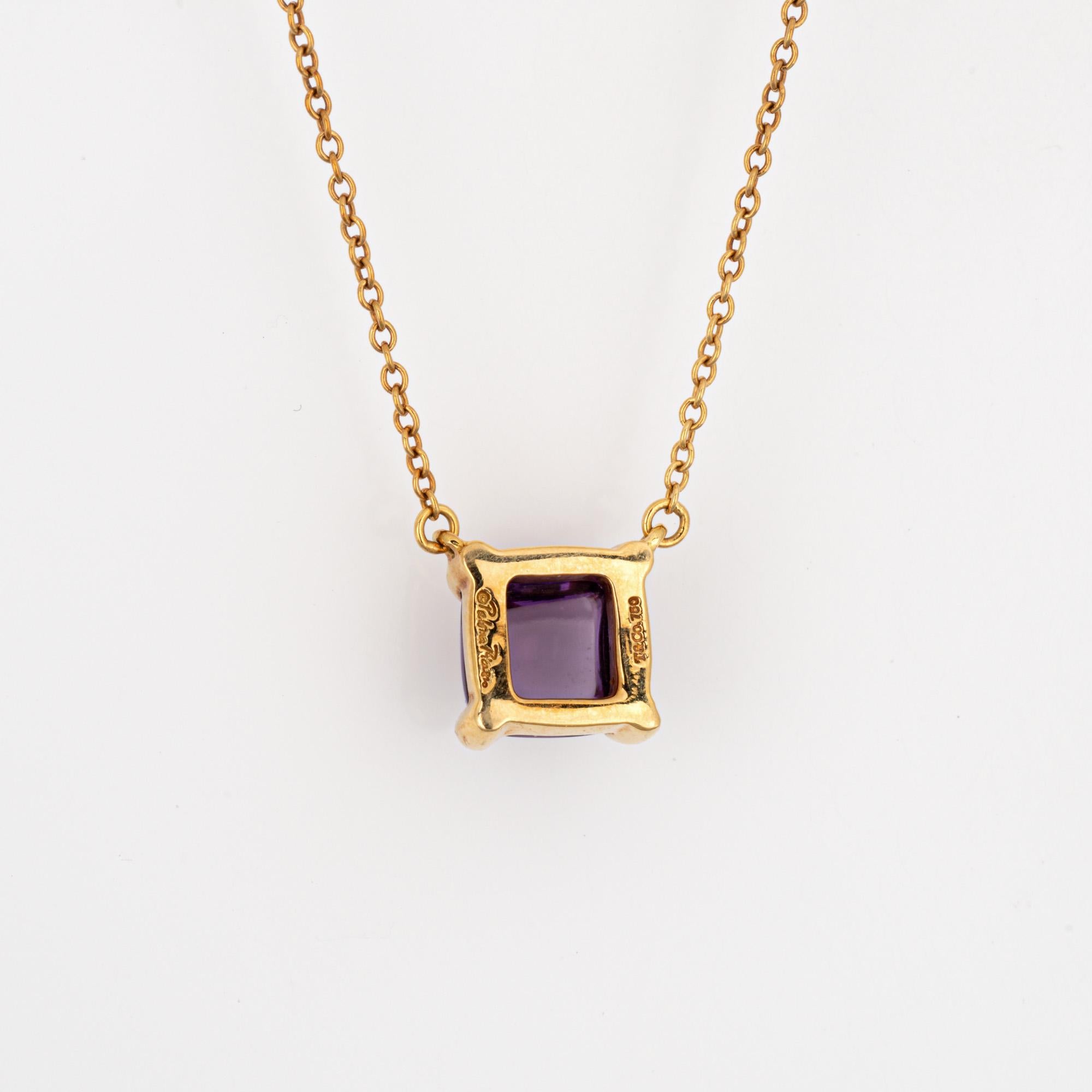 Stylish pre-owned Tiffany & Co Paloma Picasso 'Sugar Stack' amethyst necklace crafted in 18 karat yellow gold.  

The cabochon cut amethyst measures 7mm diameter. The amethyst is in very good condition and free of cracks or chips.
From the Paloma