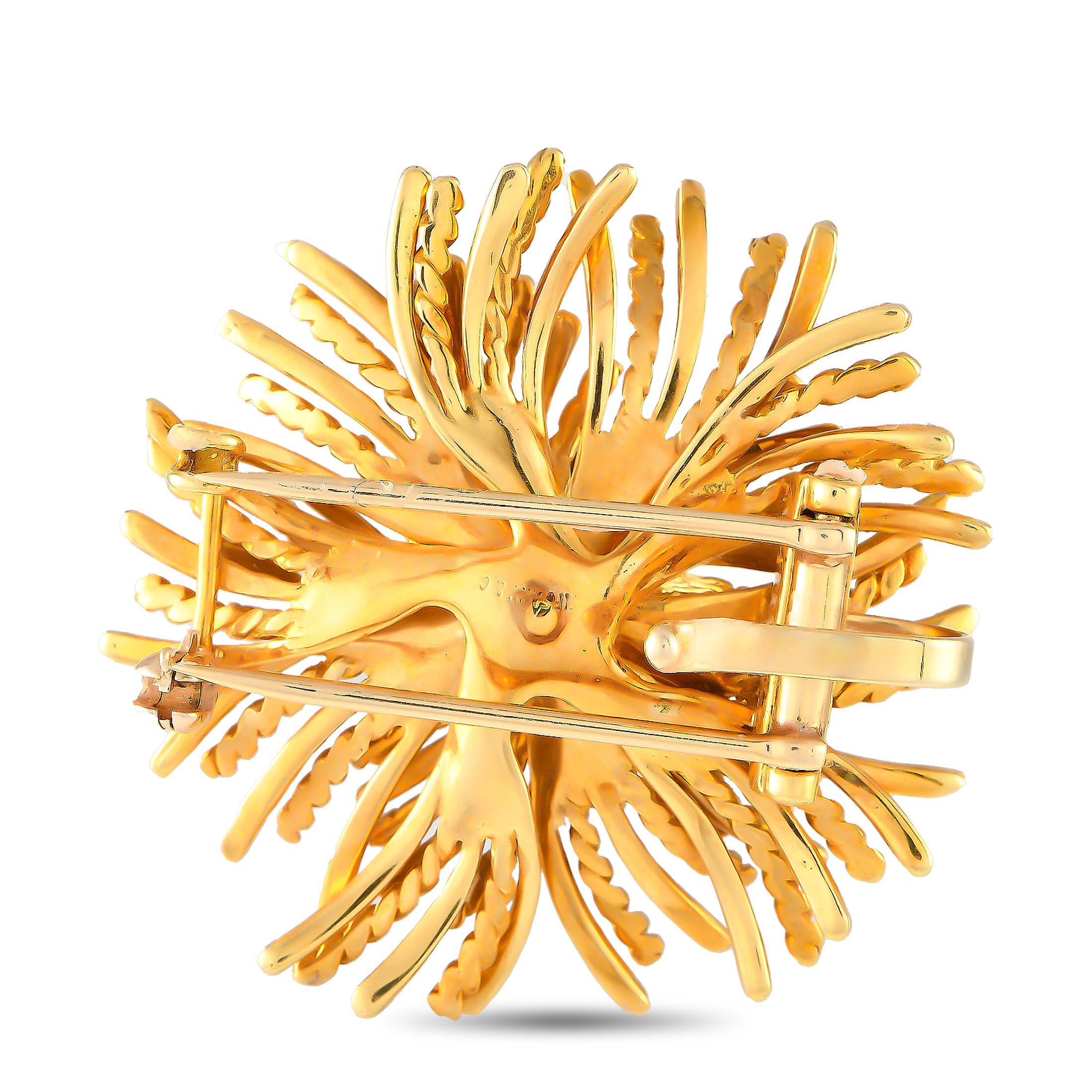 Round Cut Tiffany & Co. Anemone 18K Yellow Gold 0.70ct Diamond Earrings and Brooch Set