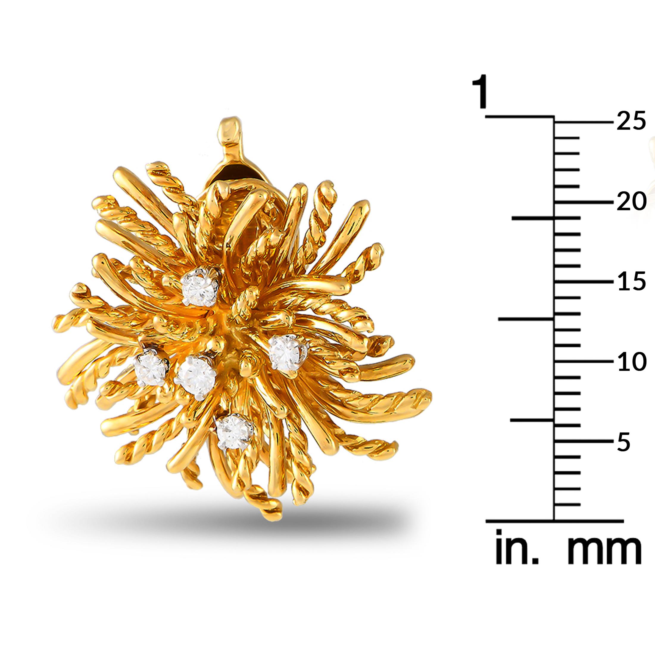 Women's Tiffany & Co. Anemone 18K Yellow Gold 0.70ct Diamond Earrings and Brooch Set