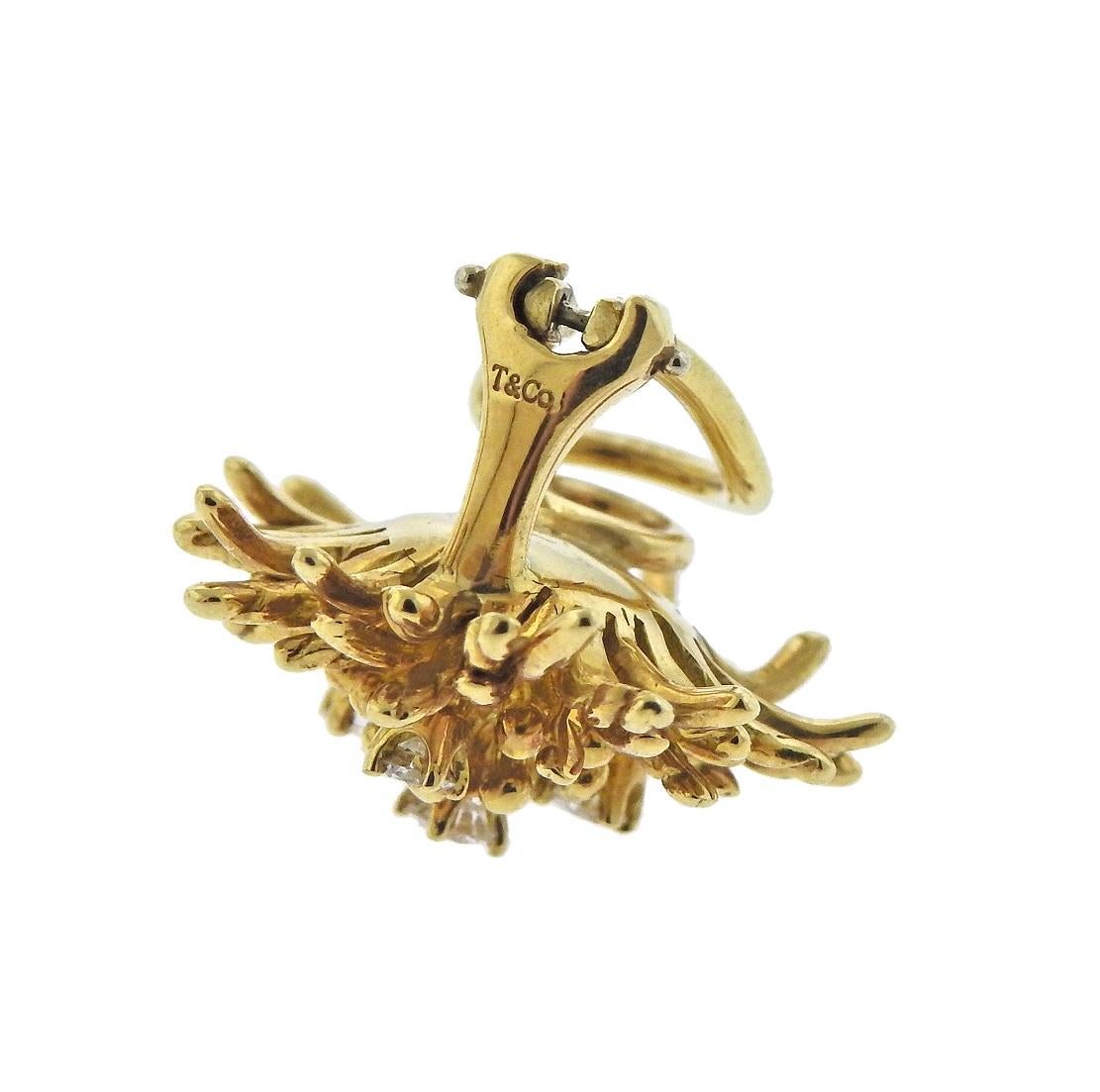 Tiffany & Co. Anemone Diamond Gold Earrings In Excellent Condition In Lambertville, NJ
