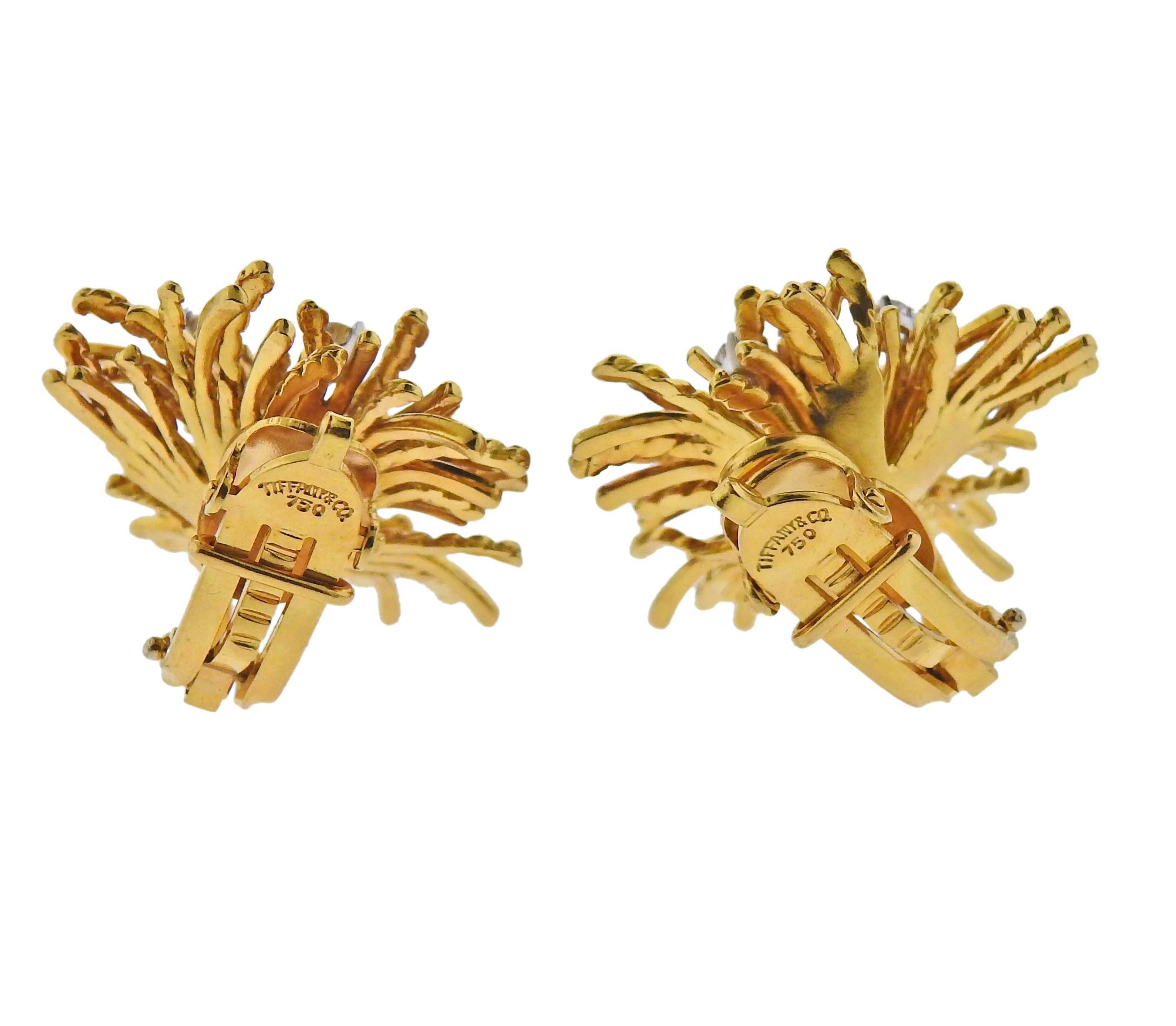 Round Cut Tiffany & Co. Anemone Gold Diamond Earrings For Sale