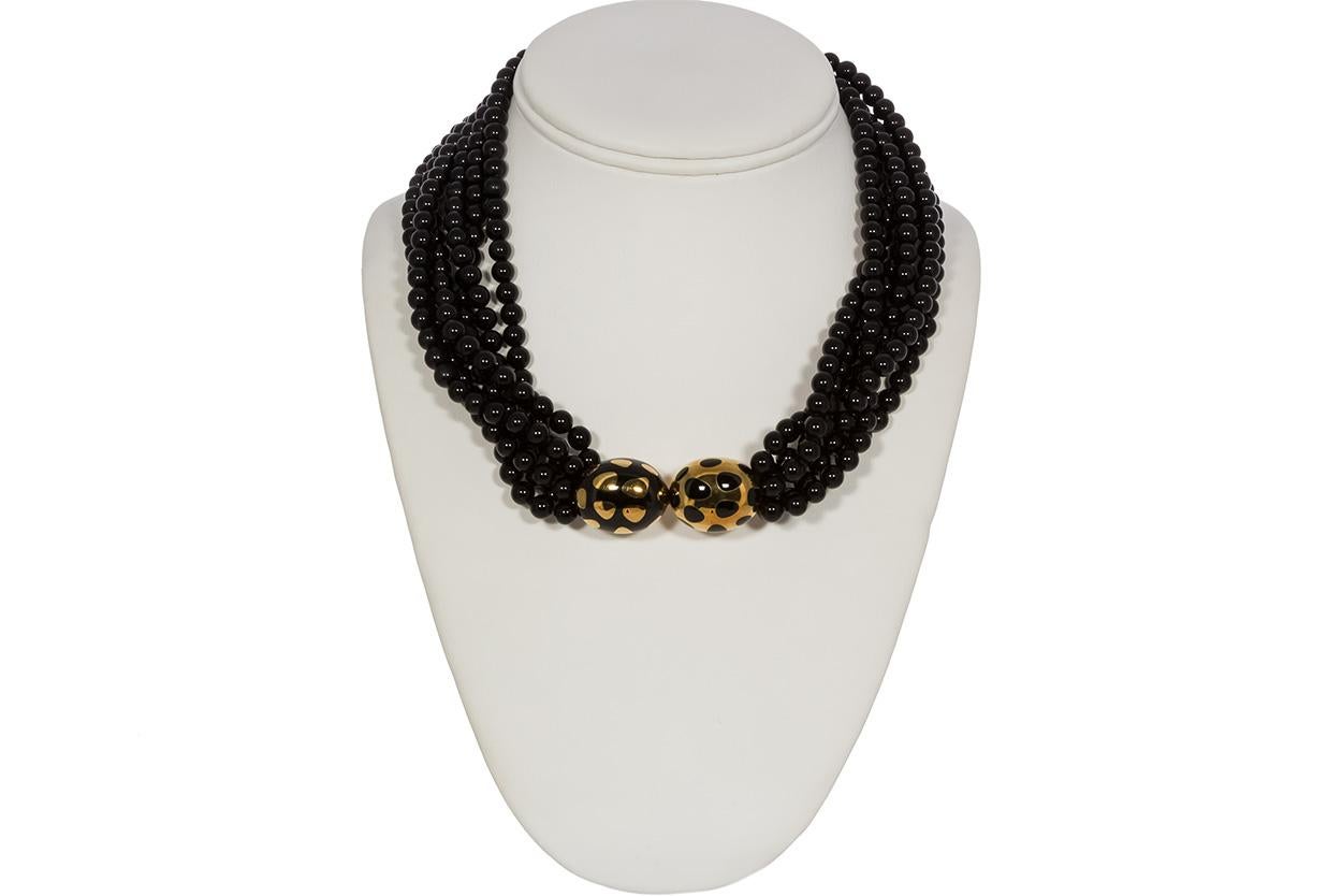 Tiffany & Co. Angela Cummings 18 Karat Gold and Onyx Bead Multi Strand Necklace In Good Condition In Tustin, CA