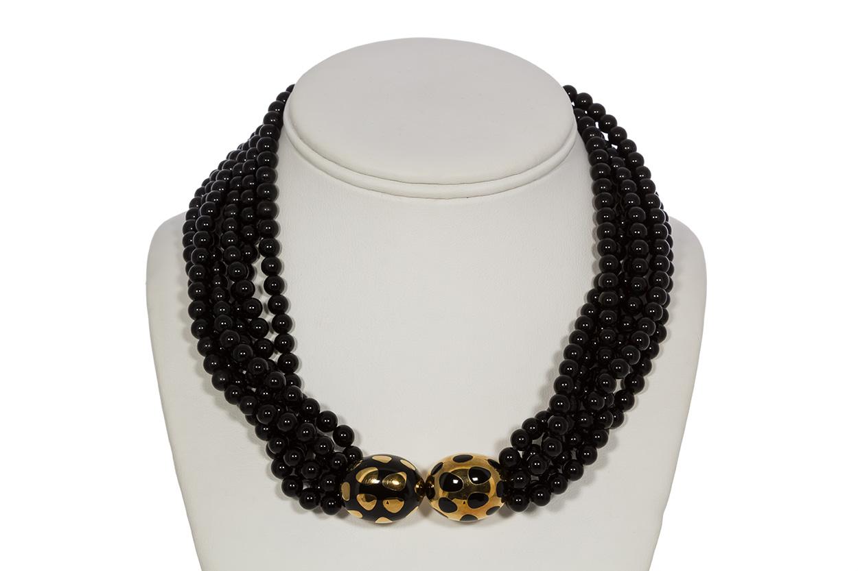 Women's Tiffany & Co. Angela Cummings 18 Karat Gold and Onyx Bead Multi Strand Necklace