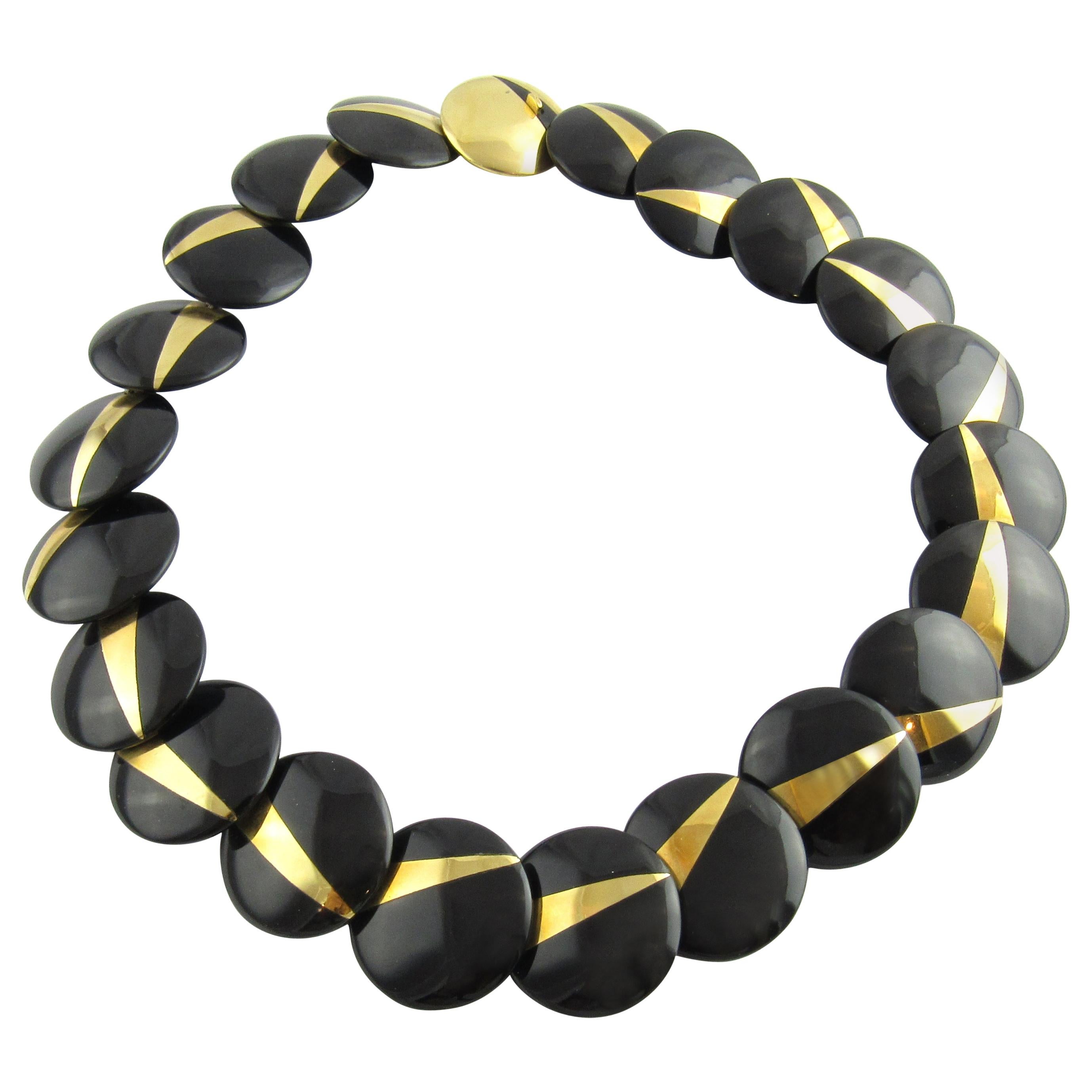 Tiffany & Co. Angela Cummings 18 Karat Gold Black Onyx Lentil Disc Necklace