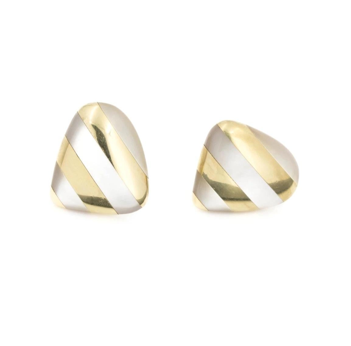 TIFFANY & Co. Angela Cummings 18K Gold Inlay Mother of Pearl Earrings In Good Condition For Sale In Los Angeles, CA