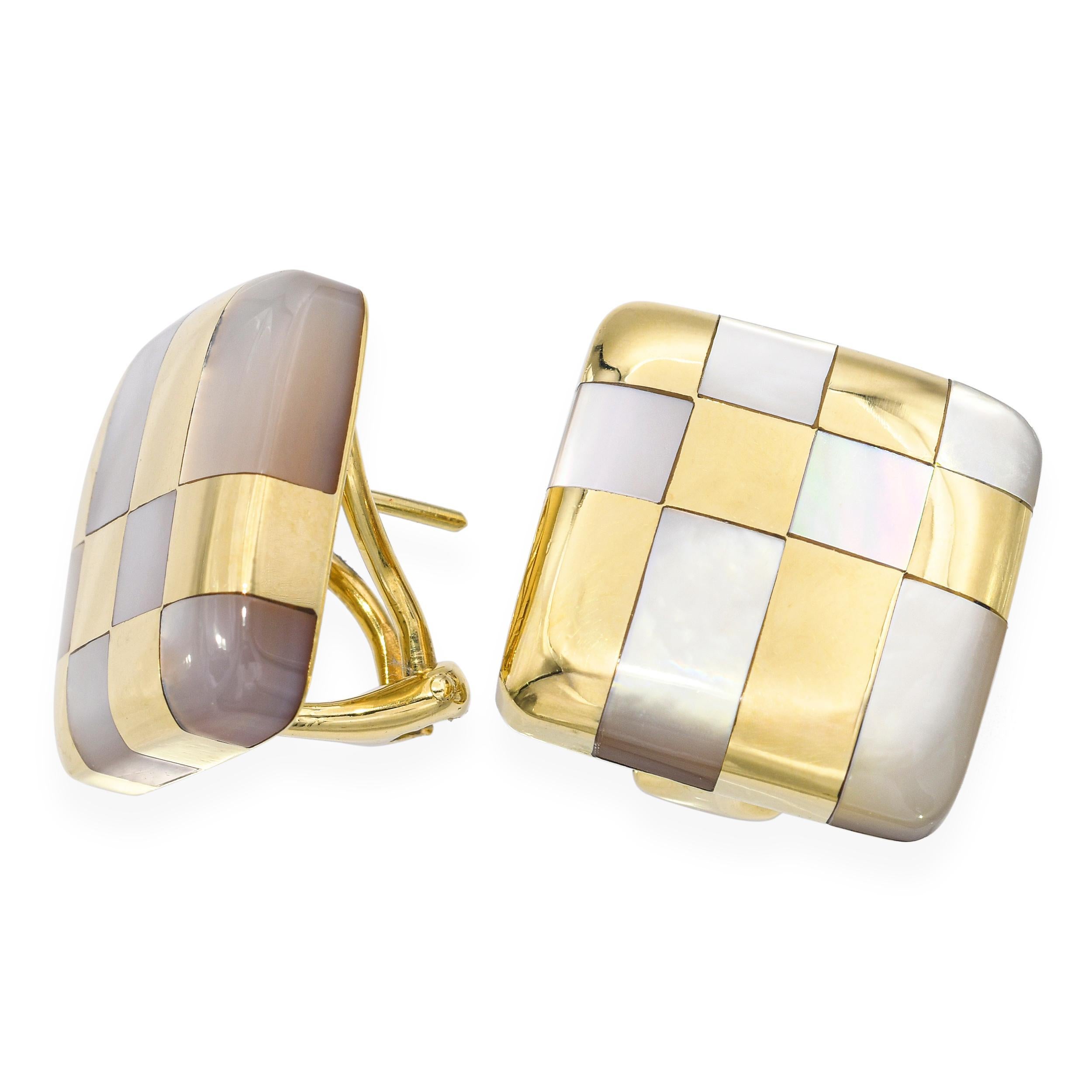 Tiffany & Co. Angela Cummings 18k Gold Perlmutt Schachbrett Ohrringe im Zustand „Gut“ im Angebot in New York, NY