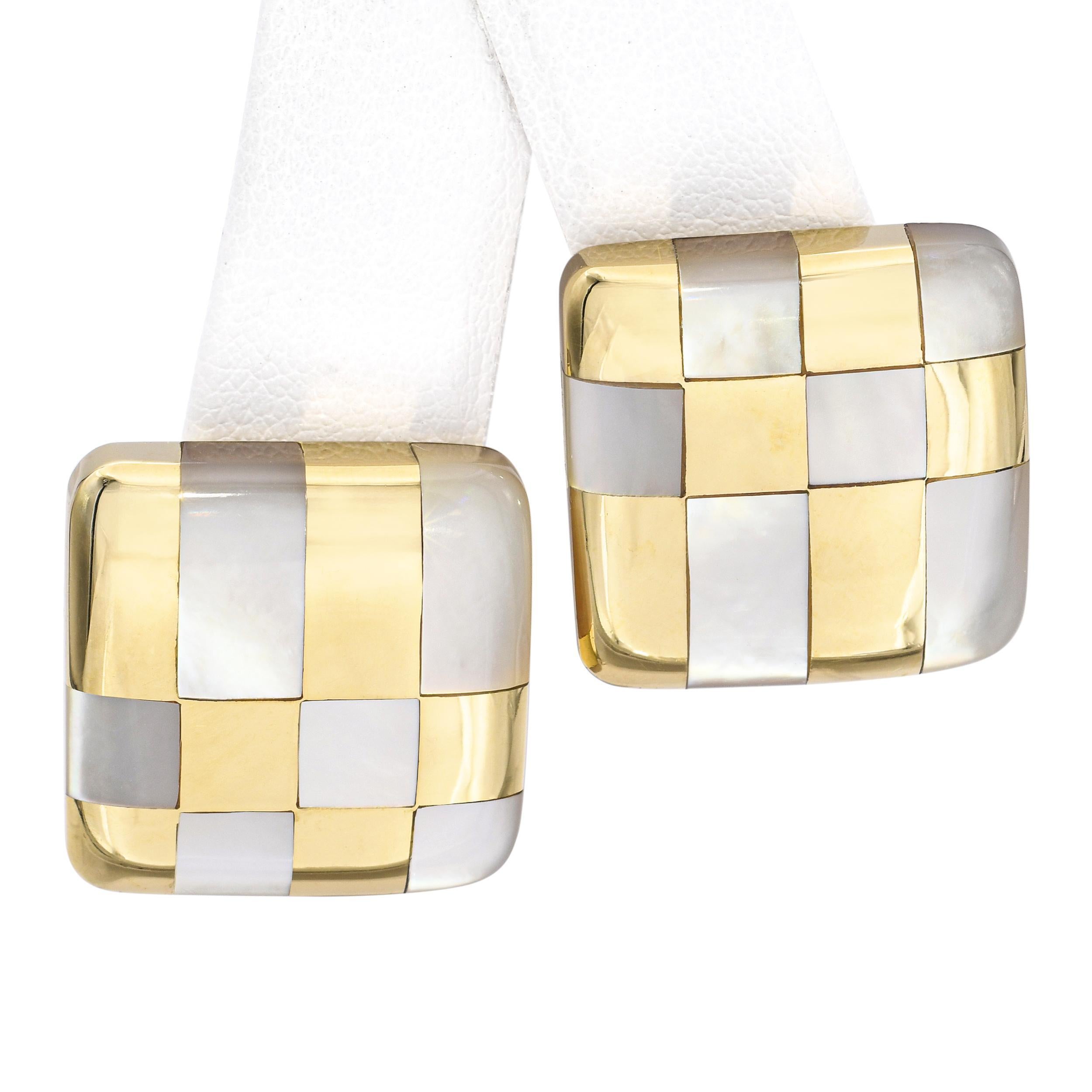 Tiffany & Co. Angela Cummings 18k Gold Perlmutt Schachbrett Ohrringe im Angebot 1