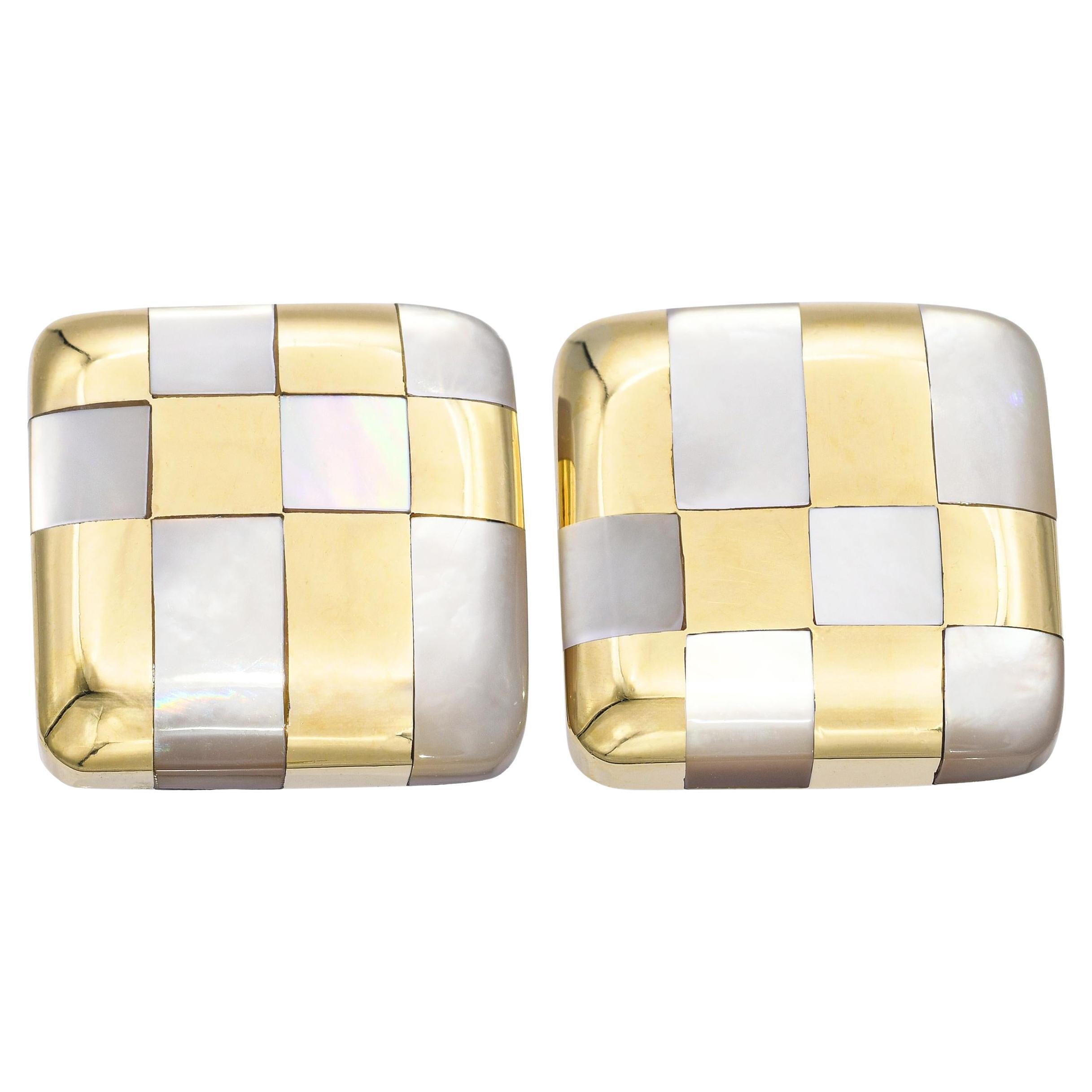 Tiffany & Co. Angela Cummings 18k Gold Perlmutt Schachbrett Ohrringe im Angebot