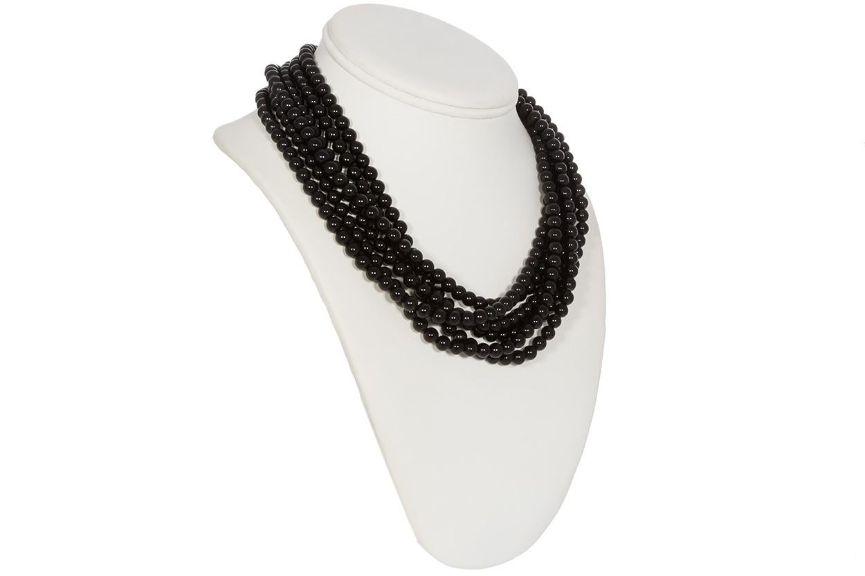 Round Cut Tiffany & Co. Angela Cummings 18 Karat Gold and Onyx Bead Multi Strand Necklace