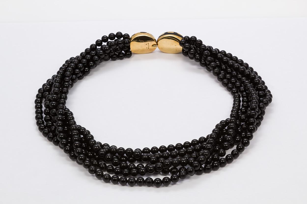 Tiffany & Co. Angela Cummings 18 Karat Gold and Onyx Bead Multi Strand Necklace 1