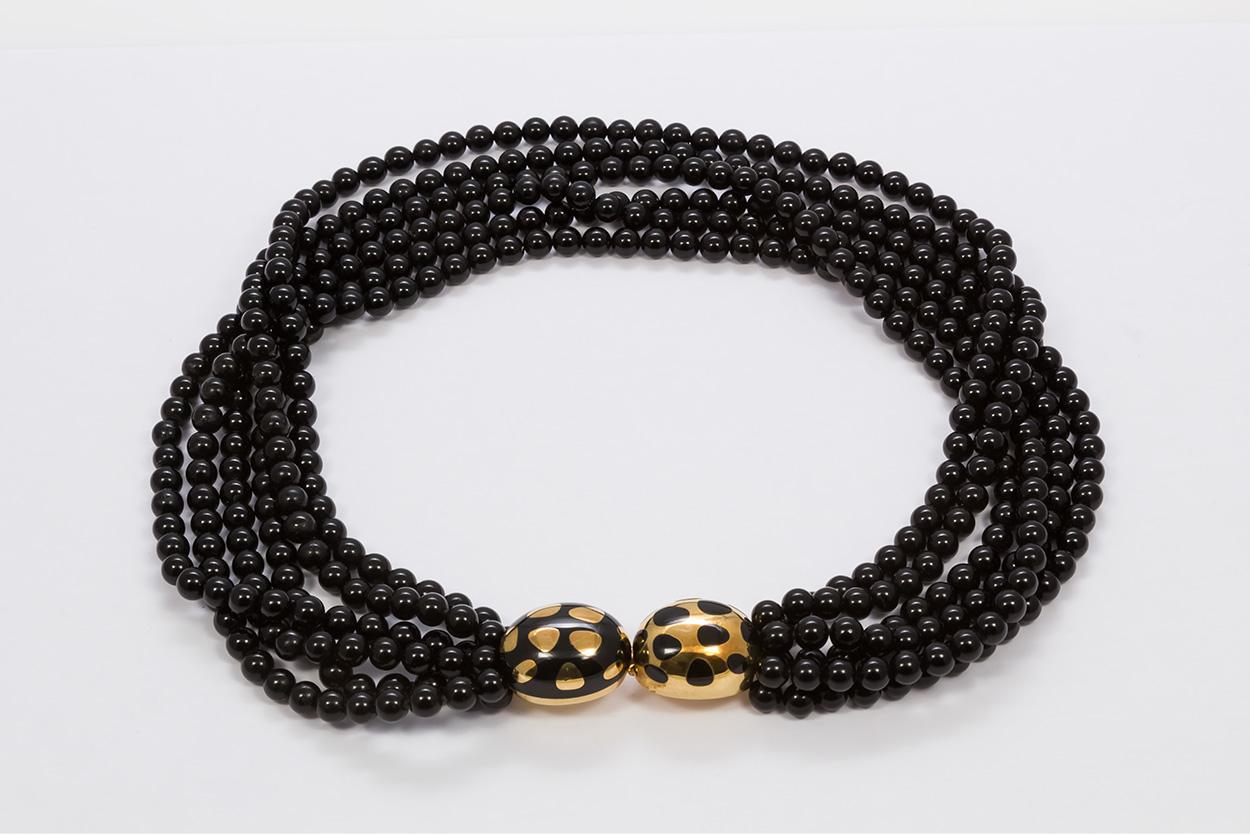 Tiffany & Co. Angela Cummings 18 Karat Gold and Onyx Bead Multi Strand Necklace 2