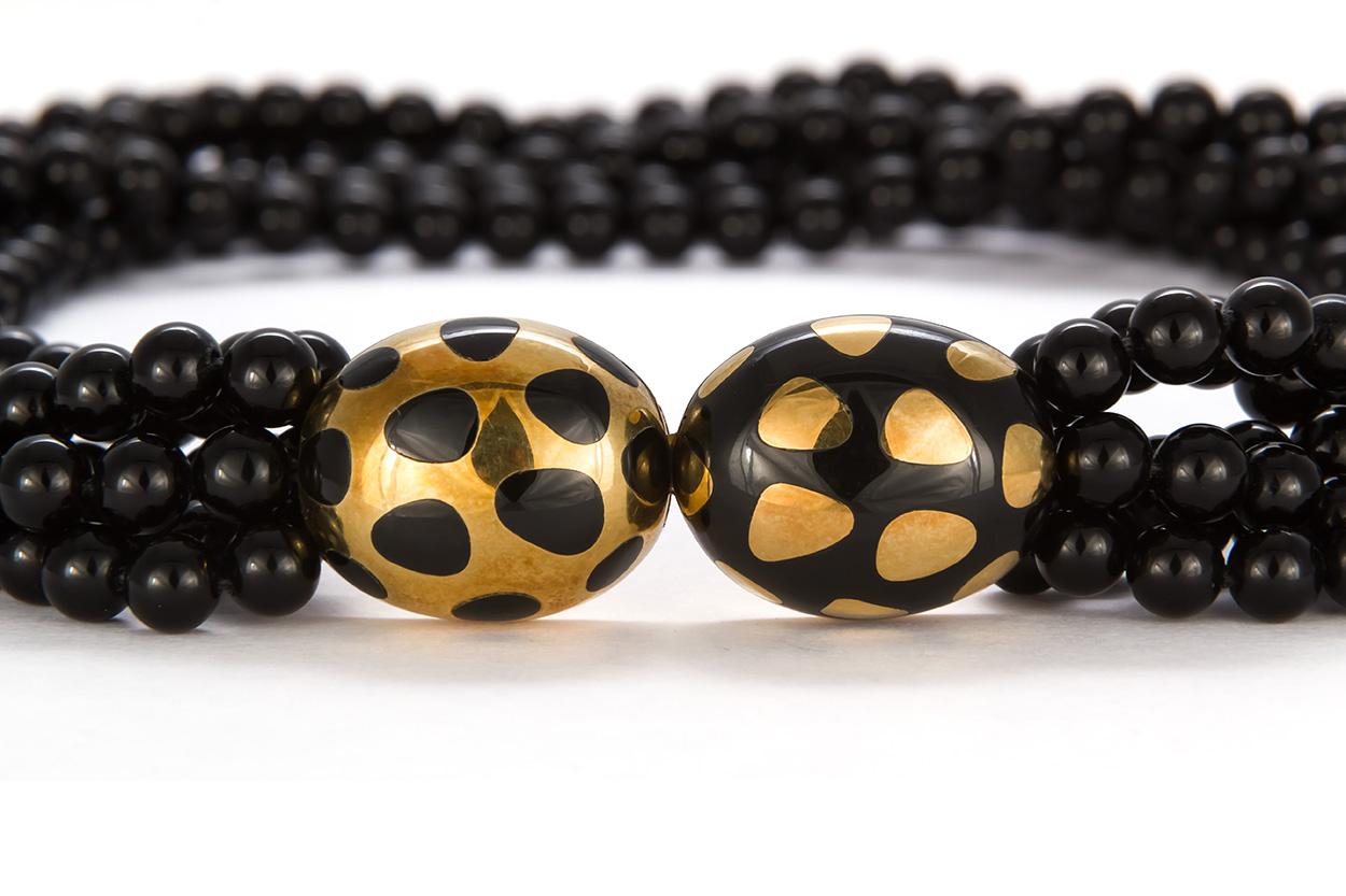 Tiffany & Co. Angela Cummings 18 Karat Gold and Onyx Bead Multi Strand Necklace 4