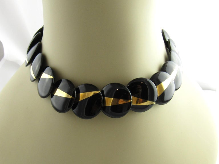 OLD TIFFANY 1980's ONYX BALL NECKLACE Vintage 1980s Black Onyx