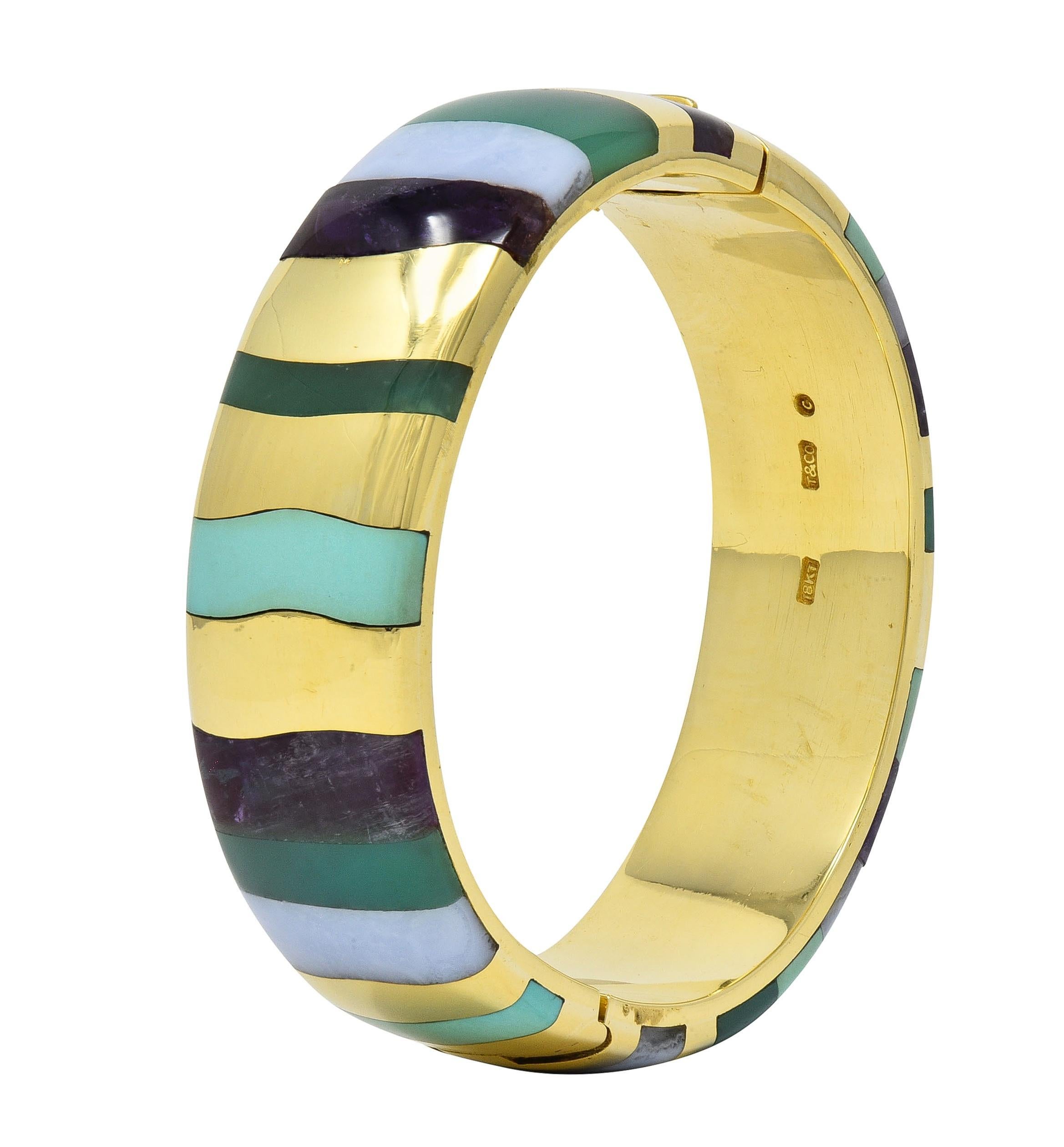 Modern Tiffany & Co. Angela Cummings 1980's Multi-Gem 18K Gold Vintage Bangle Bracelet For Sale