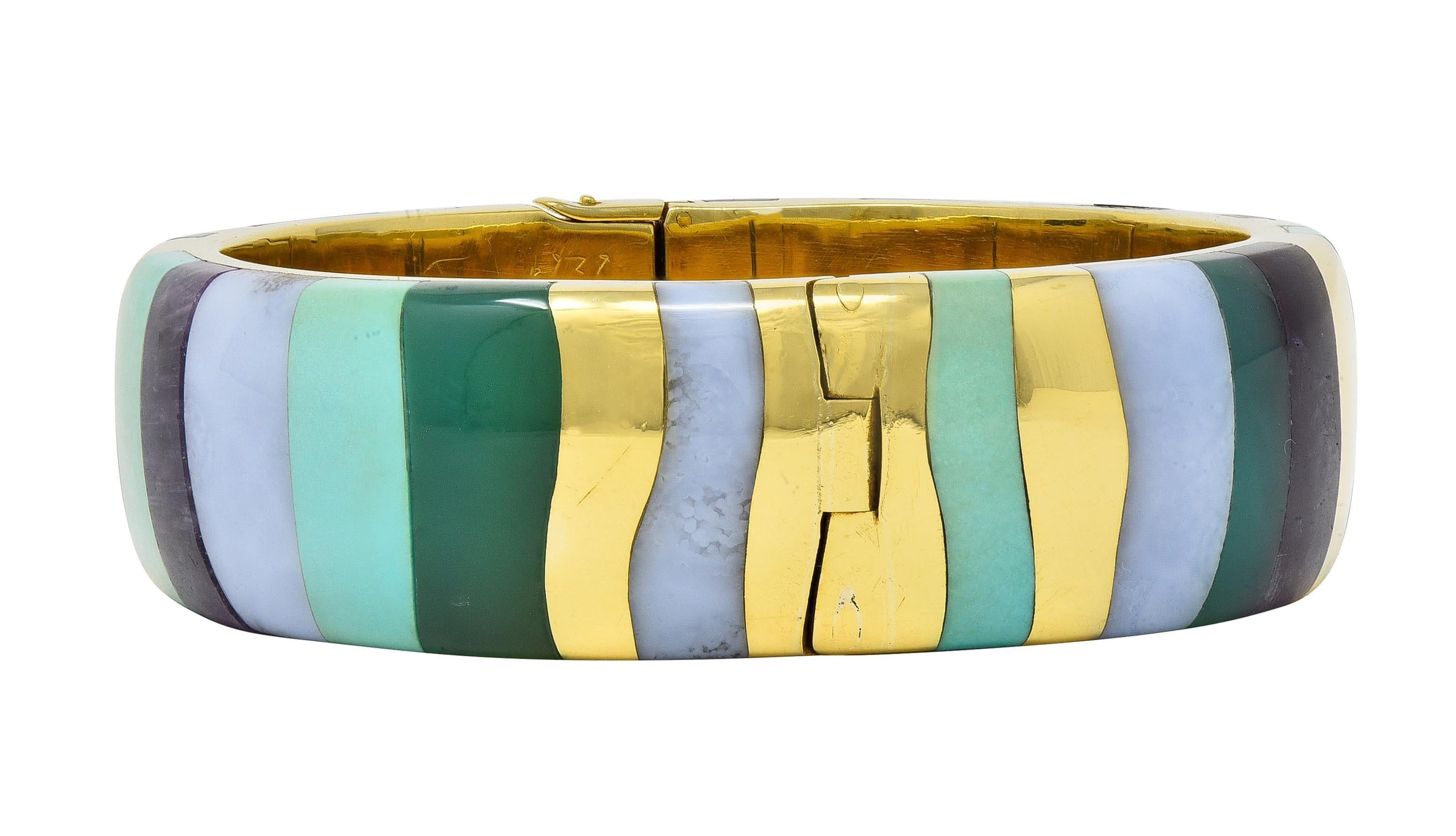Tiffany & Co. Angela Cummings 1980's Multi-Gem 18K Gold Vintage Bangle Bracelet In Excellent Condition For Sale In Philadelphia, PA