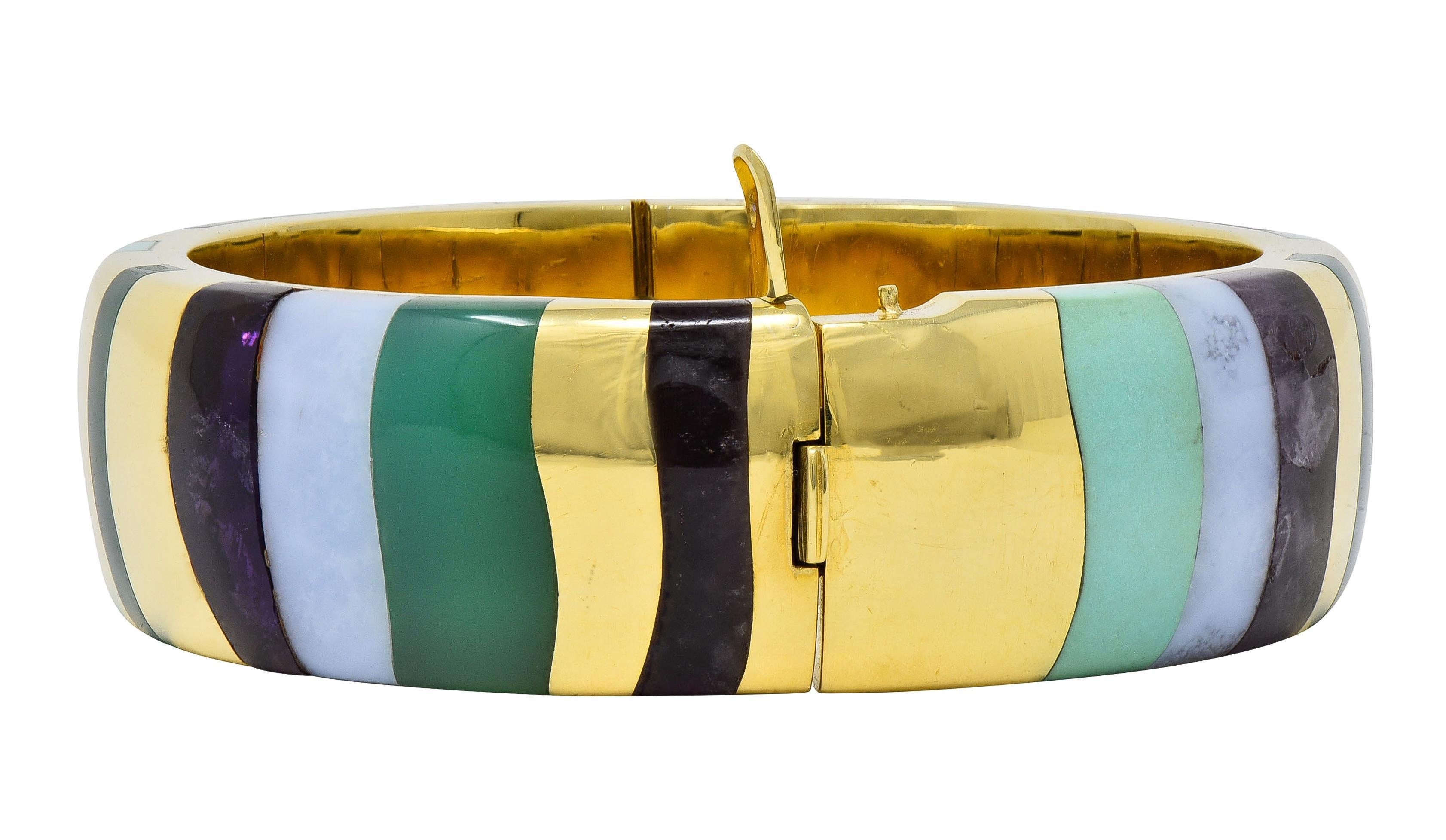 Tiffany & Co. Angela Cummings 1980's Multi-Gem 18K Gold Vintage Bangle Bracelet For Sale 2