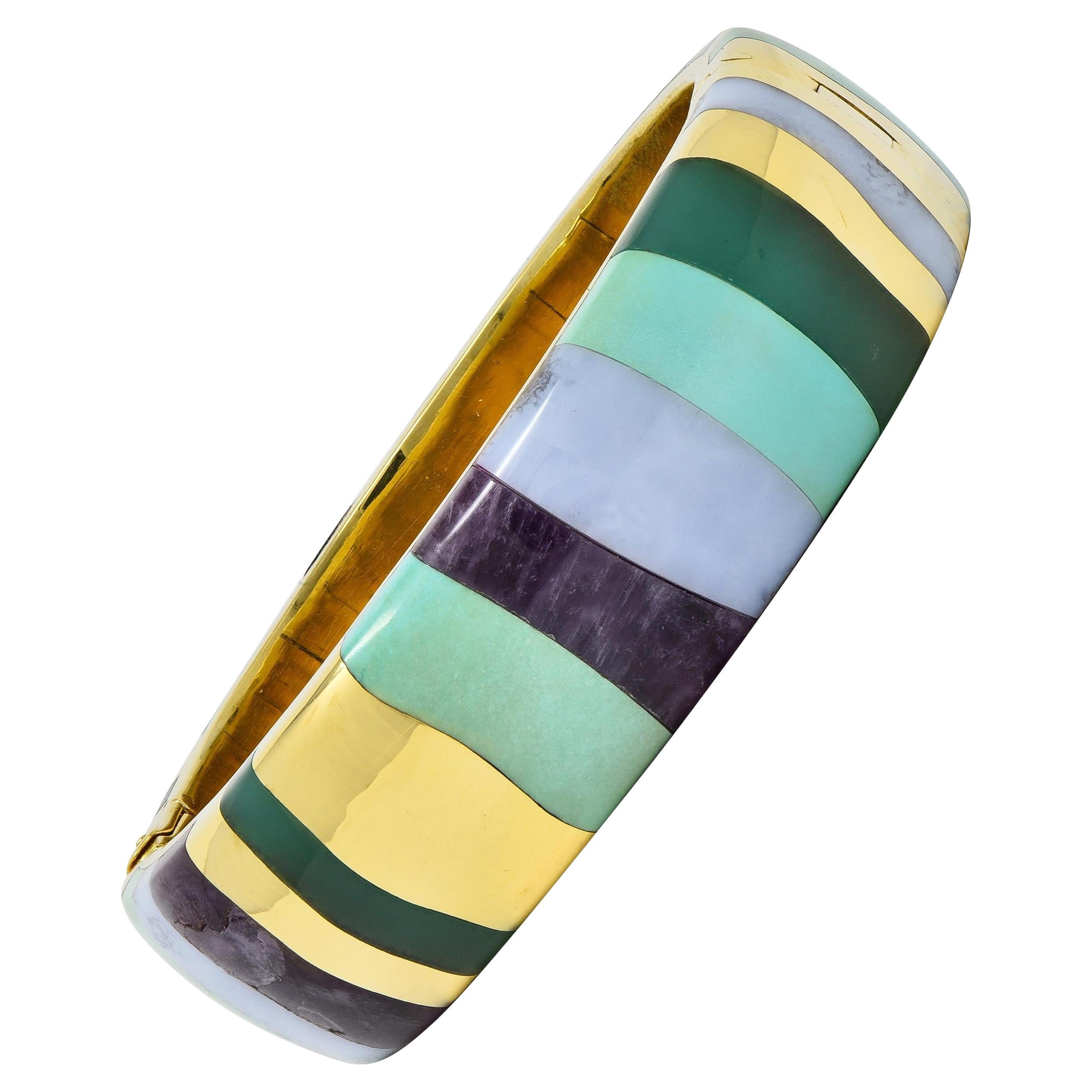 Tiffany & Co. Angela Cummings 1980's Multi-Gem 18K Gold Vintage Bangle Bracelet
