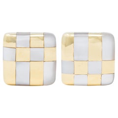 Tiffany 
Co Angela Cummings 1982 Pearl 18K Vintage Inlay Checkered Earrings