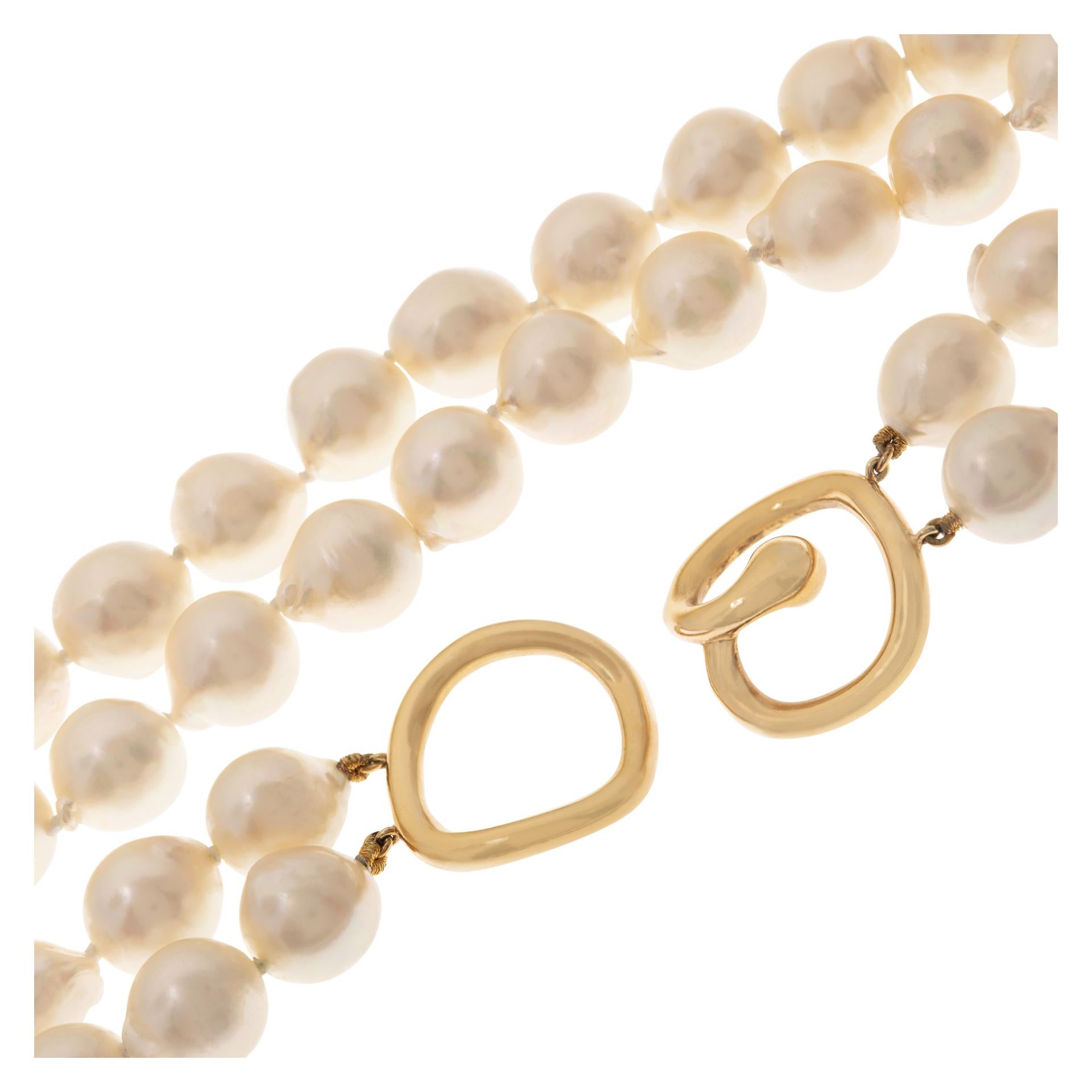 Tiffany & Co. Angela Cummings Baroque Akoya Pearls Necklace w/ Yellow Gold Clasp In Excellent Condition In Surfside, FL