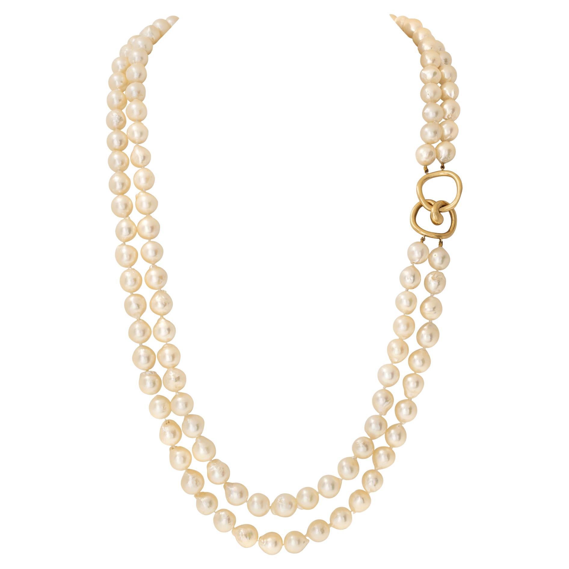 Tiffany & Co. Angela Cummings Baroque Akoya Pearls Necklace w/ Yellow Gold Clasp