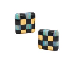 Tiffany & Co Angela Cummings Checkerboard Earrings 18kt Gold with Black Jade