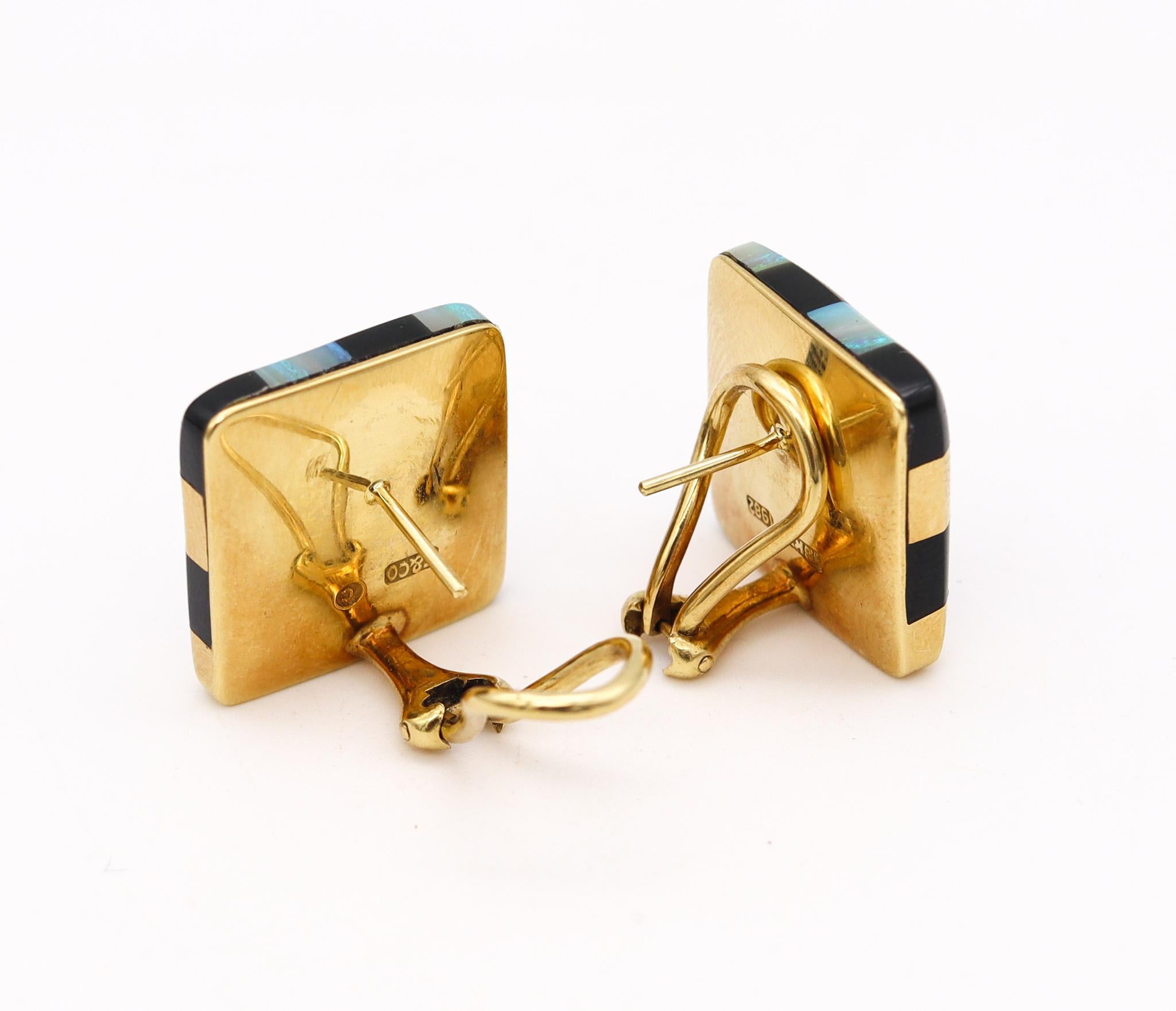 Tiffany & Co Angela Cummings Checkerboard Earrings 18kt Gold with Black Jade In Excellent Condition In Miami, FL