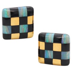 Tiffany & Co Angela Cummings Checkerboard Earrings 18kt Gold with Black Jade