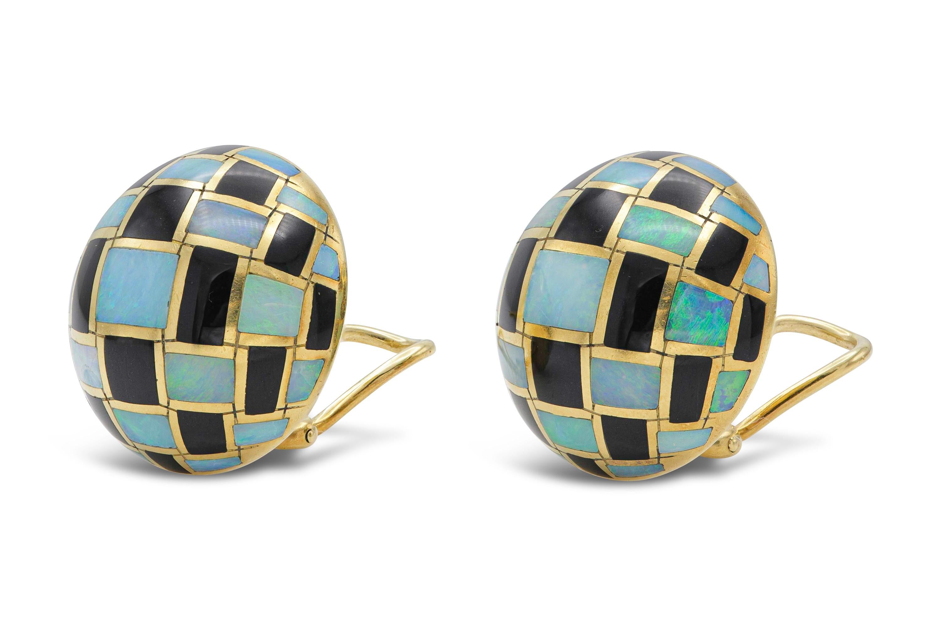 Finely crafted in 18K yellow gold with black jade and opal in a checkerboard pattern. 
Signed by Angela Cummings for Tiffany & Co.